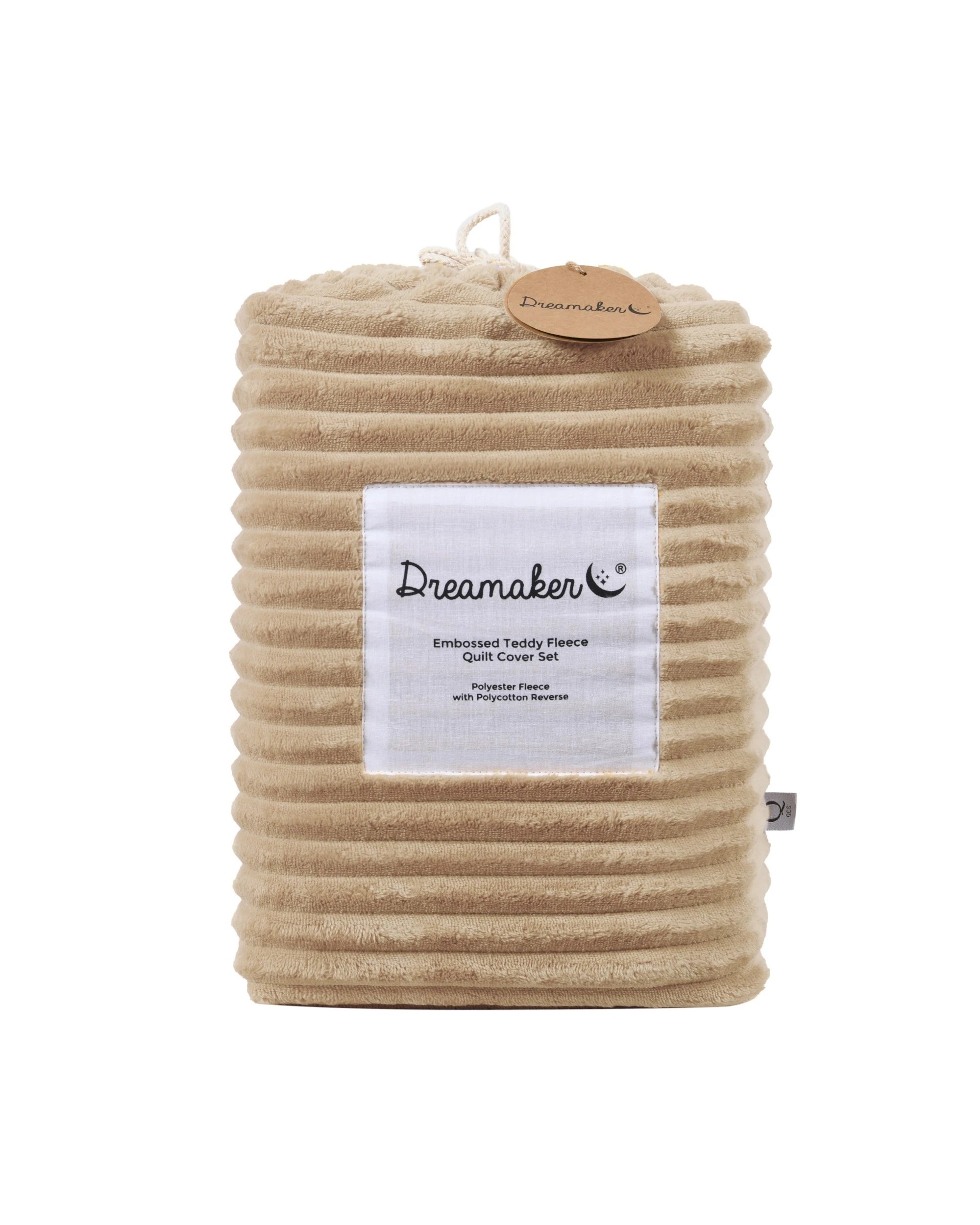 8 Dreamaker Signature Embossed Corduroy Fleece Quilt Cover Set - King Single Bed - Natural Fawn, 8 of 8