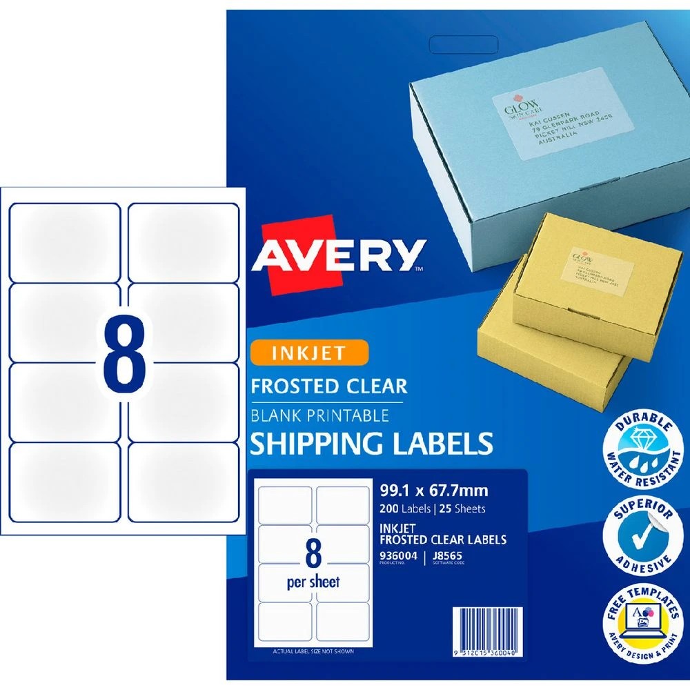 1 Avery 8UP Inkjet Shipping Labels Clear 25 Sheets, 1 of 5