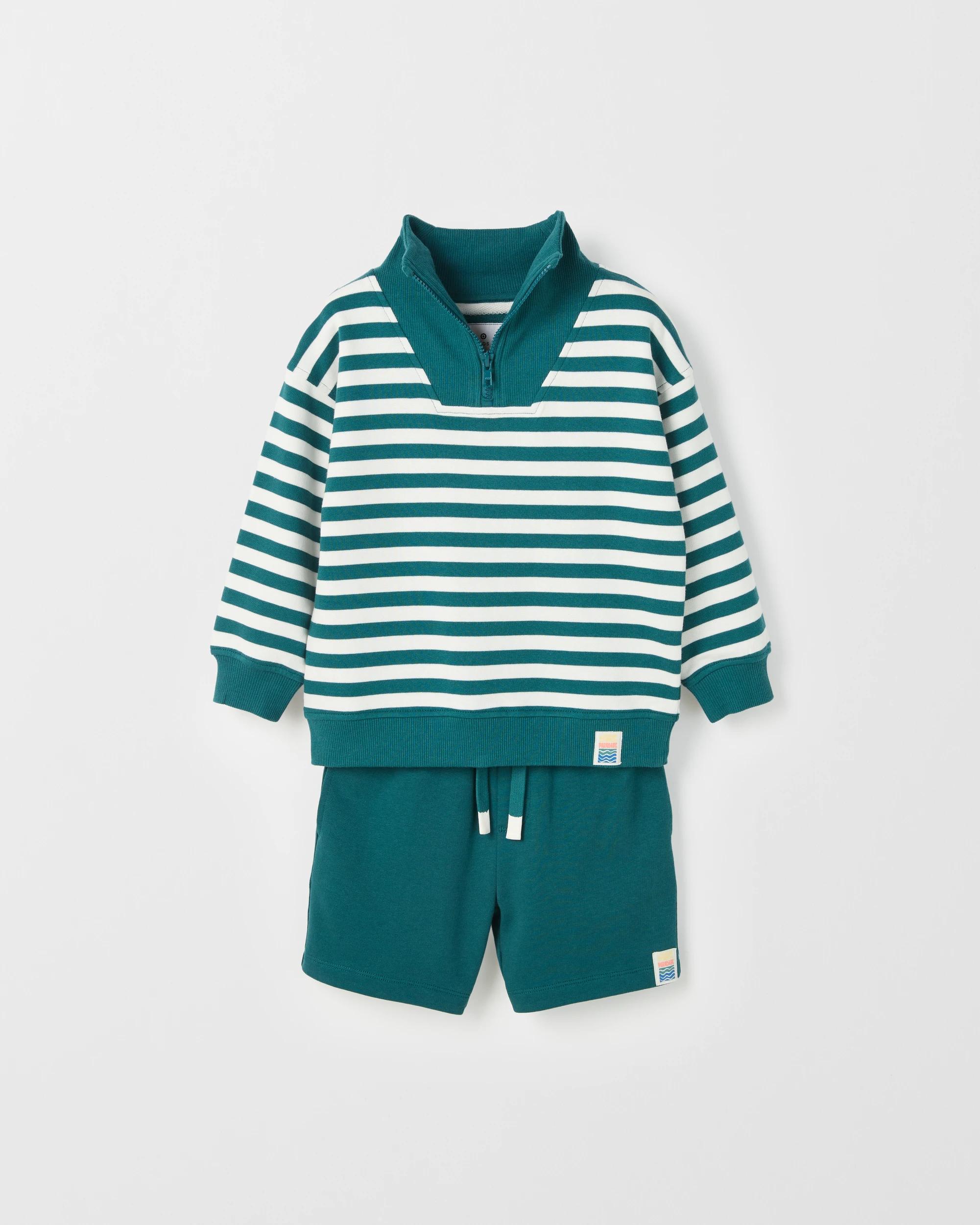 5 Target Kids Australian Cotton 1/4 Zip Jumper & Shorts 2 Piece Set GREEN STRIPE, 5 of 7