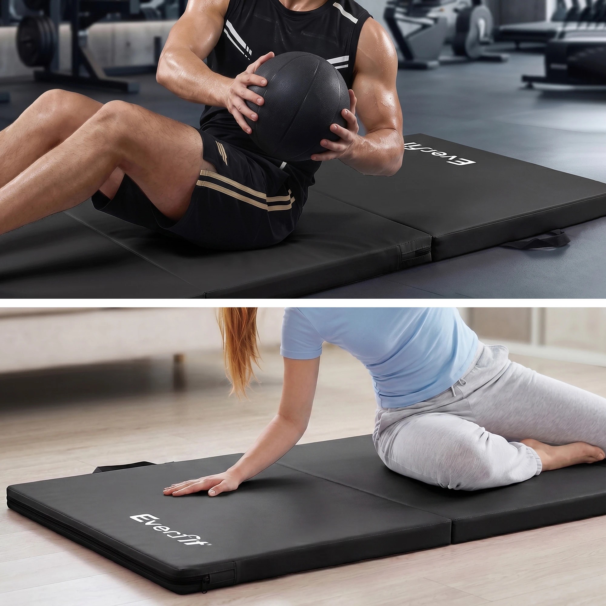 6 Everfit Gymnastics Mats Folding Exercise Floor Mat Portable 3 Fold Tumbling Mat - Black, 6 of 7