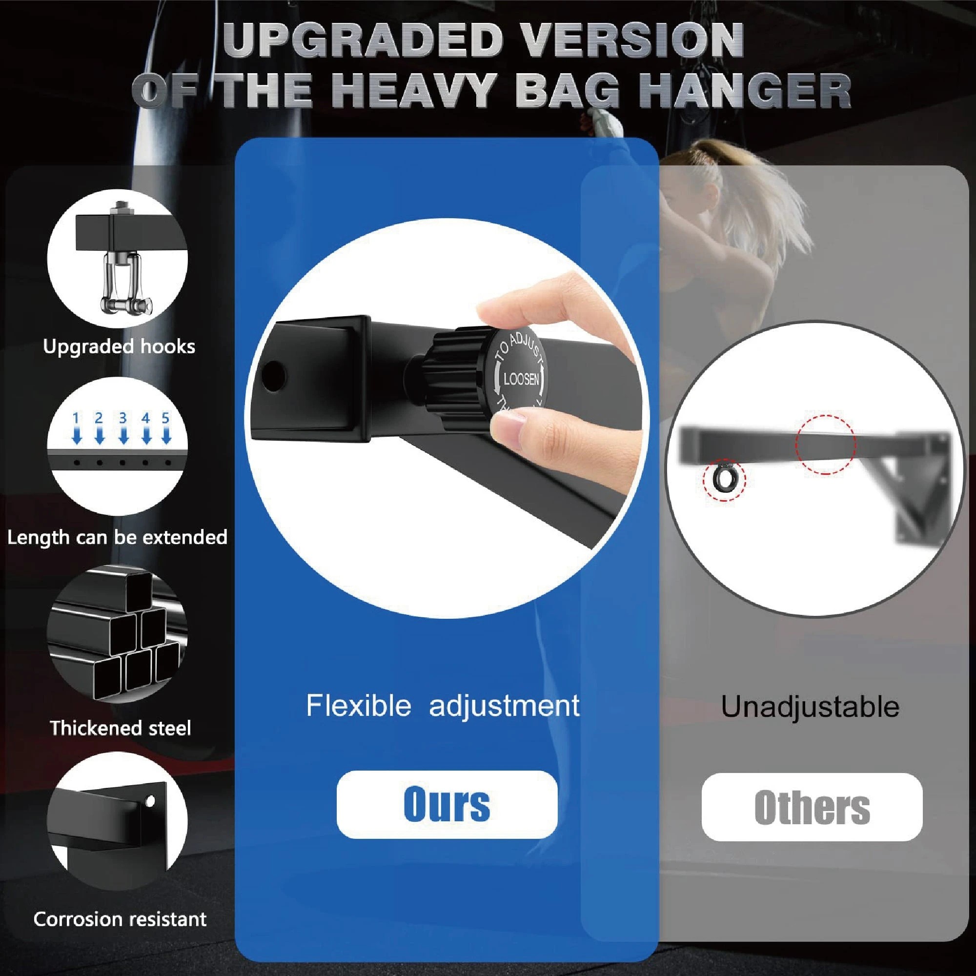 6 Fitness Master Heavyduty Bag Hanger Wall Mount Punching Adjustable Bracket 150kg, 6 of 7