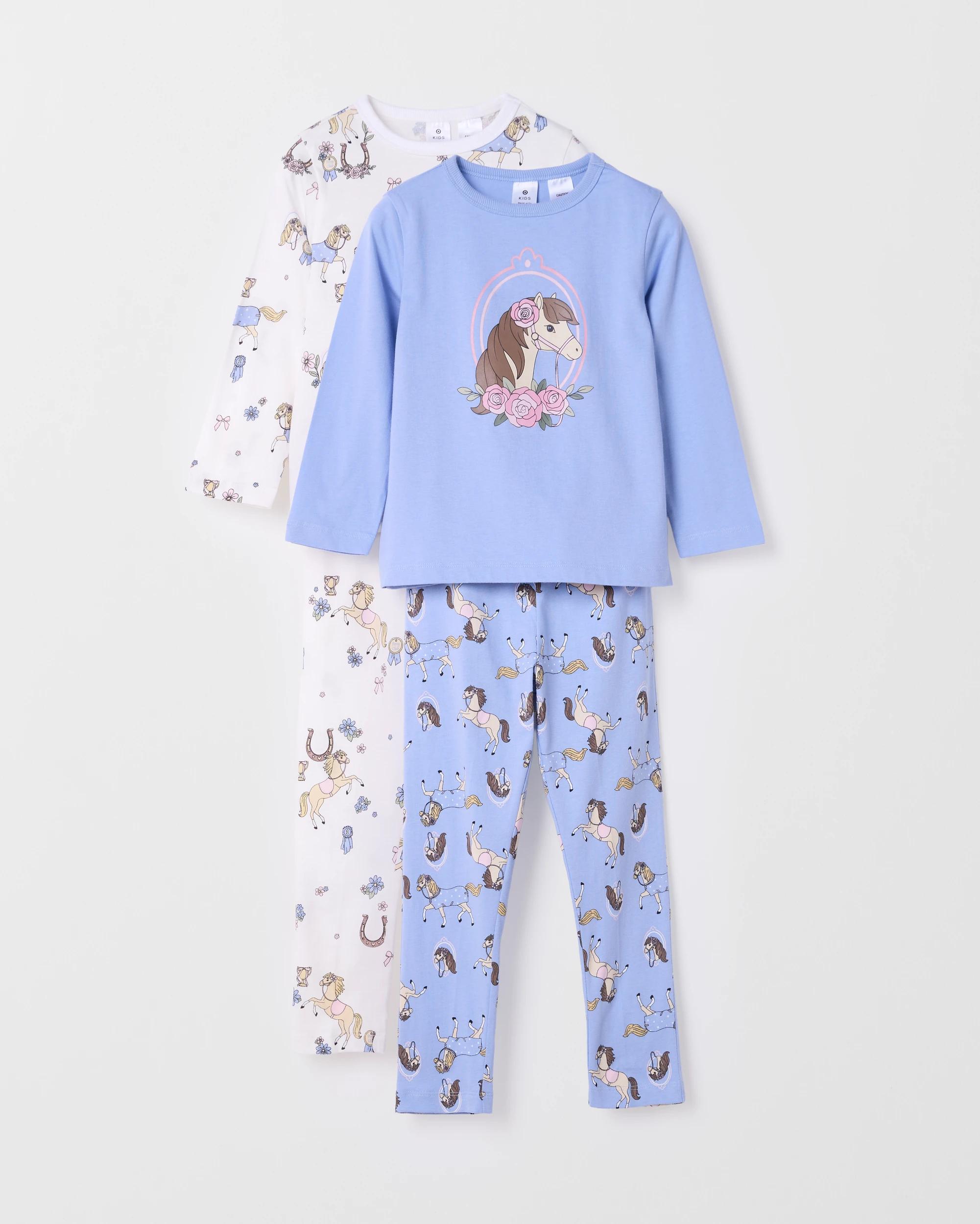 1 Target Kids Australian Cotton Blend Younger Girls 2 Pack Knit Pyjama Set BLUE HORSE, 1 of 6