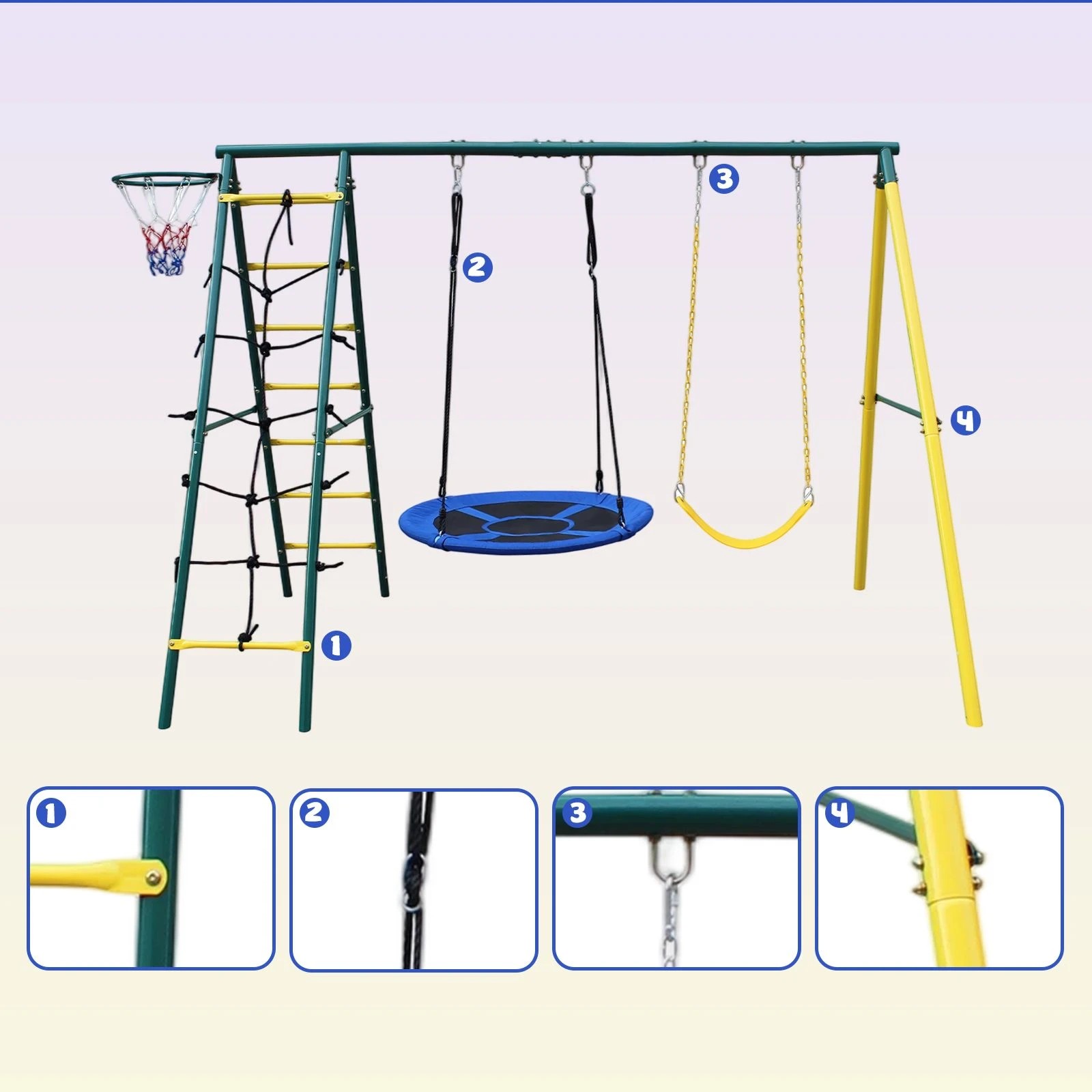 3 Ausway Outdoor Swing Set 5-in-1 Playground Equipment with Basketball Hoop, 3 of 7