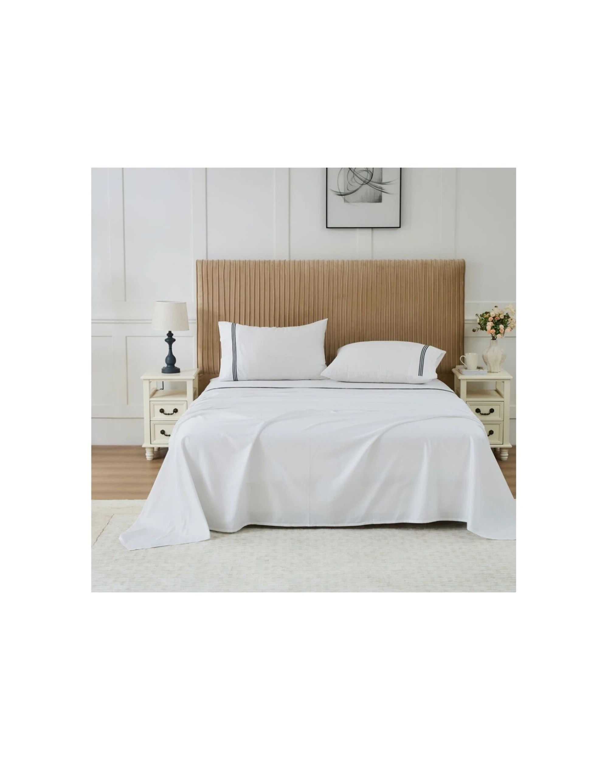 3 Grosvenor House 500TC Egyptian Cotton Hotel Embroidered Bed Bedding Sheet Set - Queen Bed - White, 3 of 8