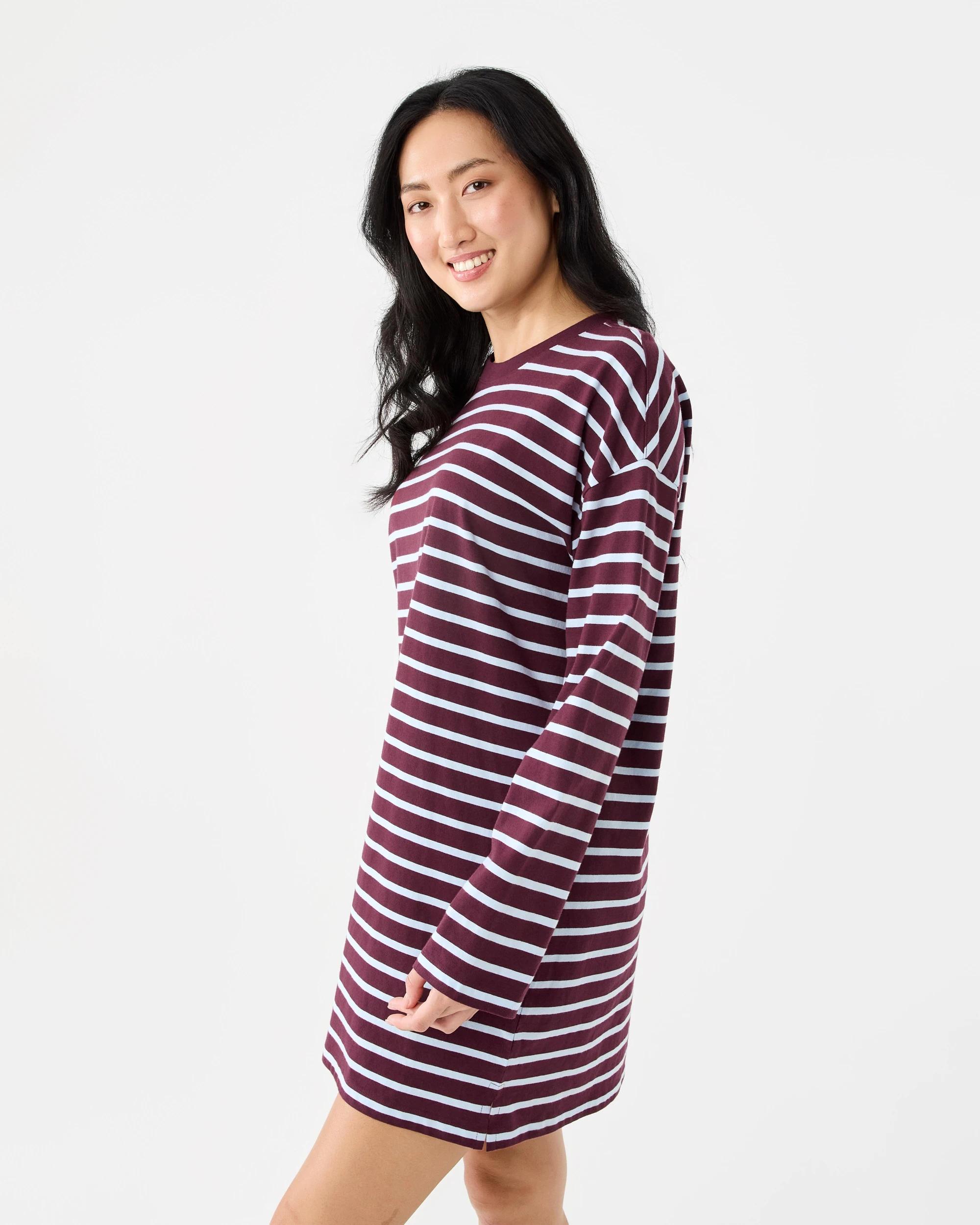 2 Long Sleeve Oversized Boyfriend Mini Dress Strp Prt, 2 of 7