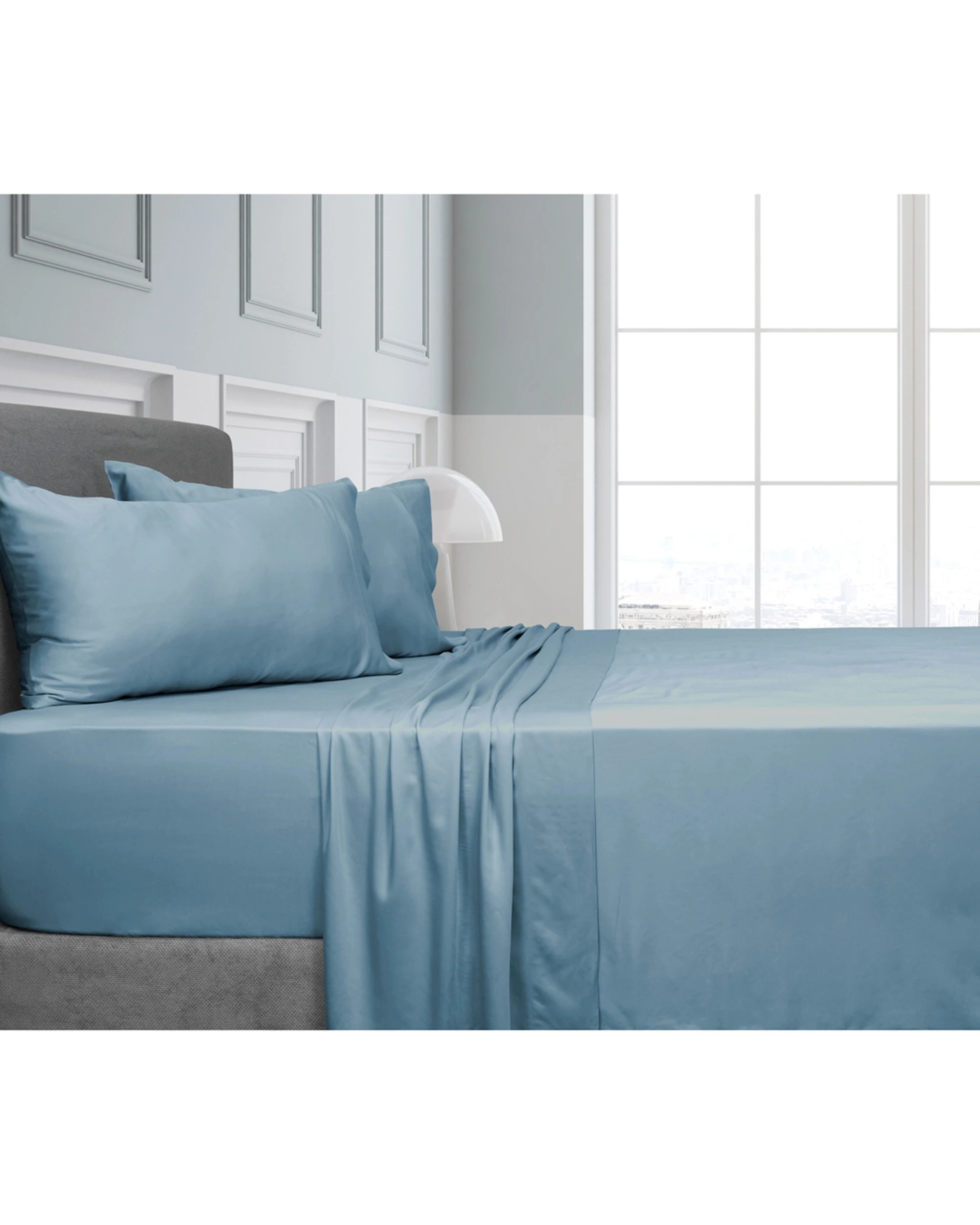 1 Algodon Rayon From Bamboo Bed Set With Flat Sheet Denim - Queen Bed - Blue, 1 of 5