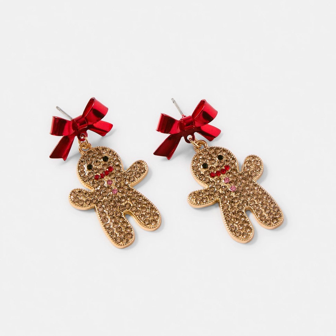 2 Christmas Gingerbread Earrings - Gold Tone and Red, 2 of 5