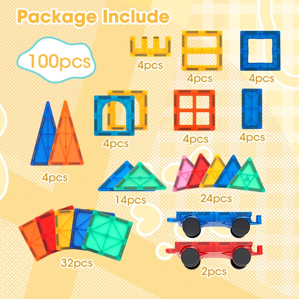 2 Playpals Kids Magnetic Tiles Blocks Building Educational Toys Child Gift 100PCS - Multi, 2 of 7