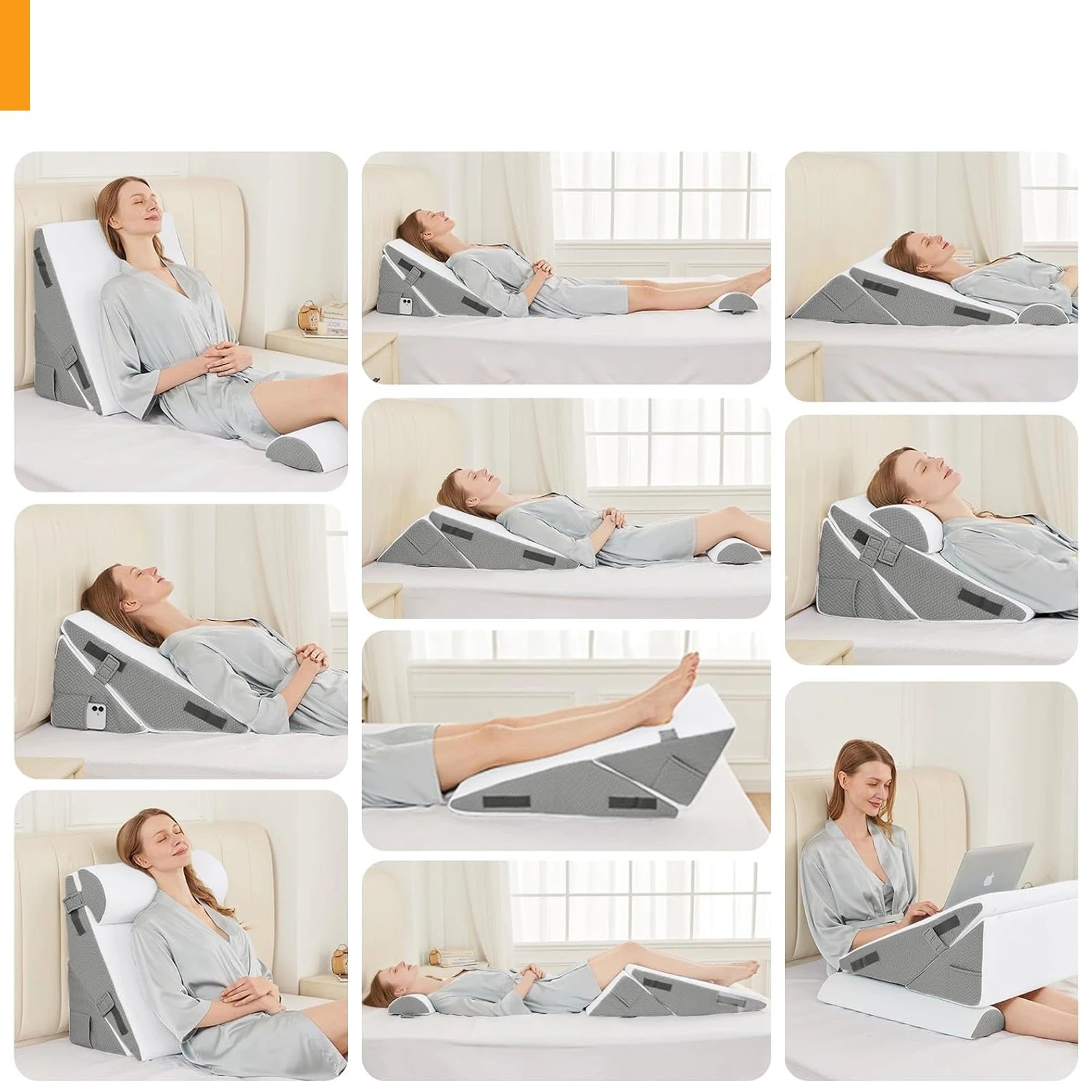 2 Advwin Bed Wedge Pillow Set 4 Pcs Adjustable Foam Reading Pillow - White, 2 of 9