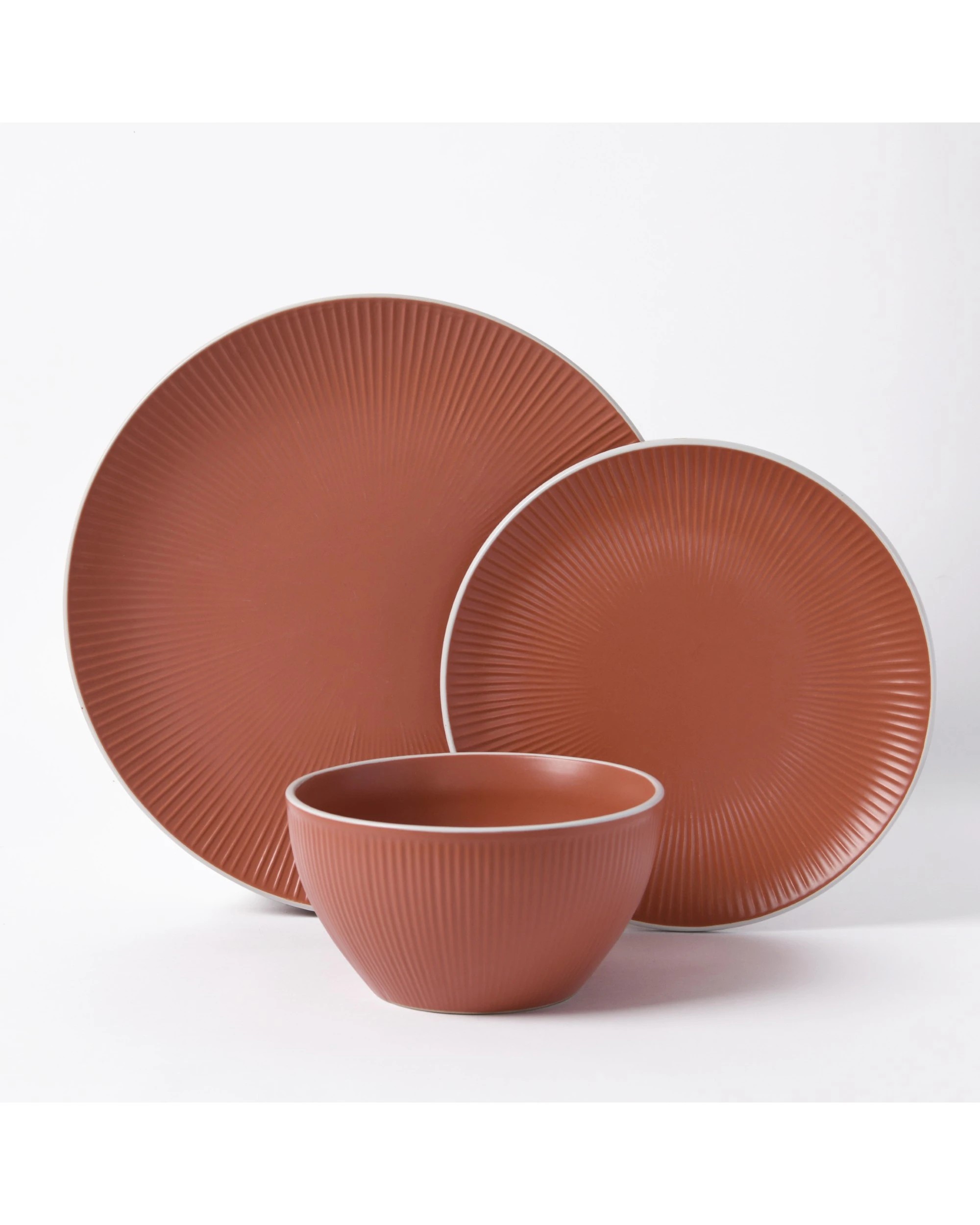 1 Cadence & Co. Maze 12-Piece Ribbed Matte Glaze Dinner Set 4 person - Terracotta, 1 of 7