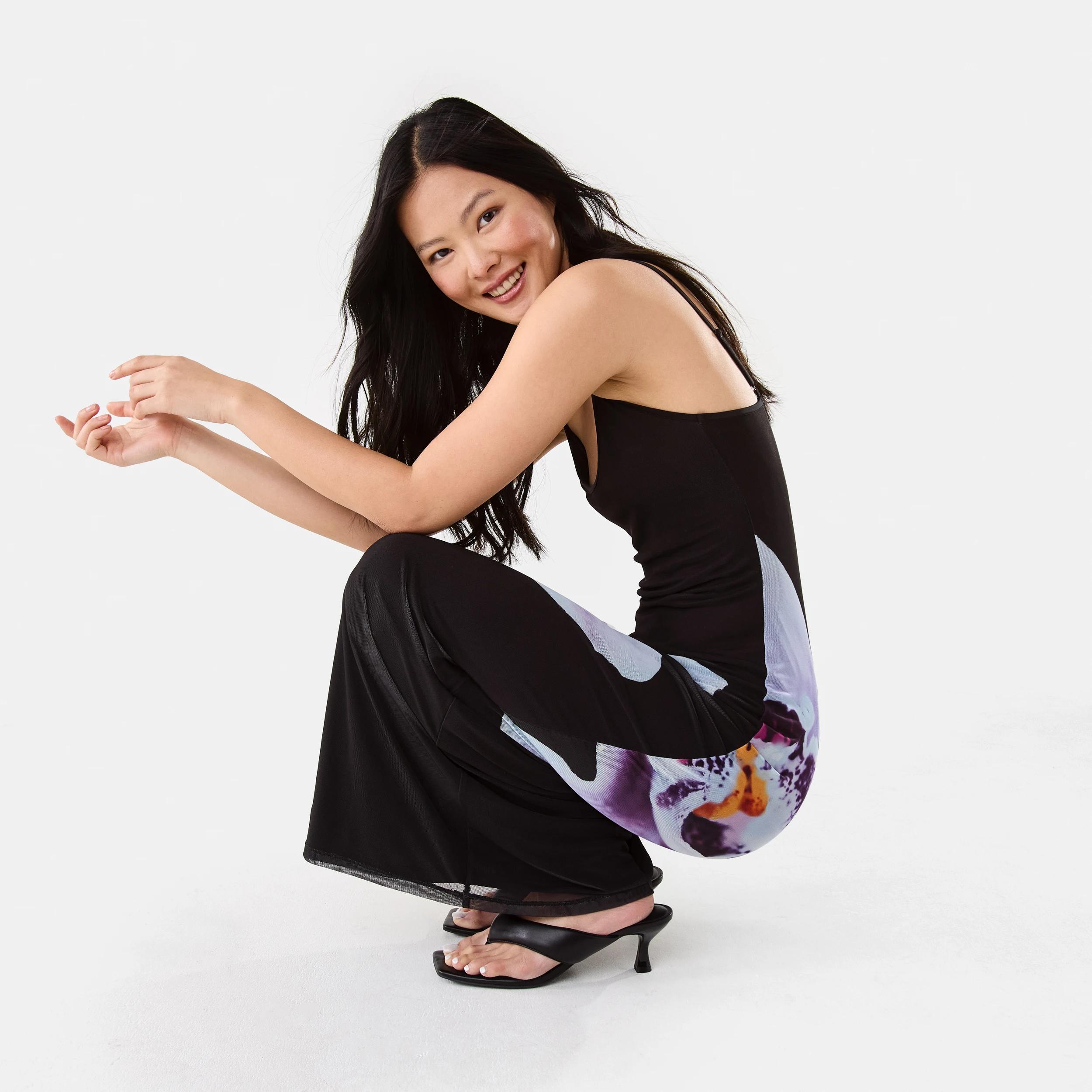 9 Sleeveless Mesh Print Maxi Dress Blk Orchid, 9 of 10