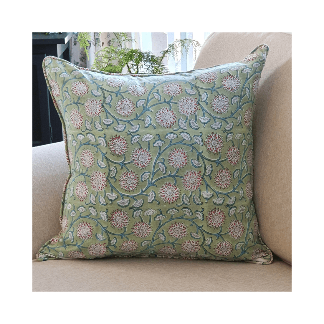 2 Kolka Floral Garden Soft Cotton Voile High Quality Decorative Cushion - Green, 2 of 2
