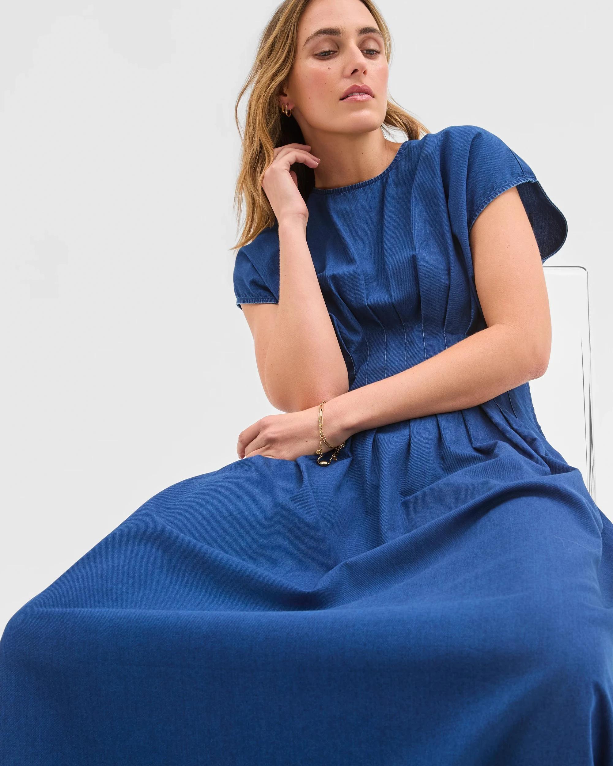 2 Target Woman Australian Cotton Darted Midi Dress CHAMBRAY, 2 of 6