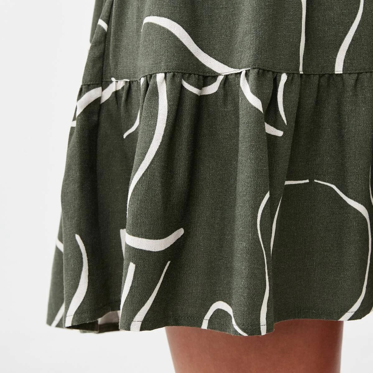 6 3/4 Balloon Sleeve Tie Front Mini Dress Abst Line, 6 of 7