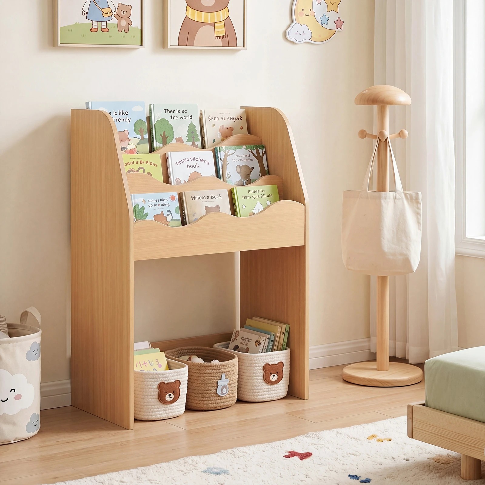 5 Costway 4-Tier Bookshelf Toy Organizer Large Rolling Storage Drawer - Natural, 5 of 5