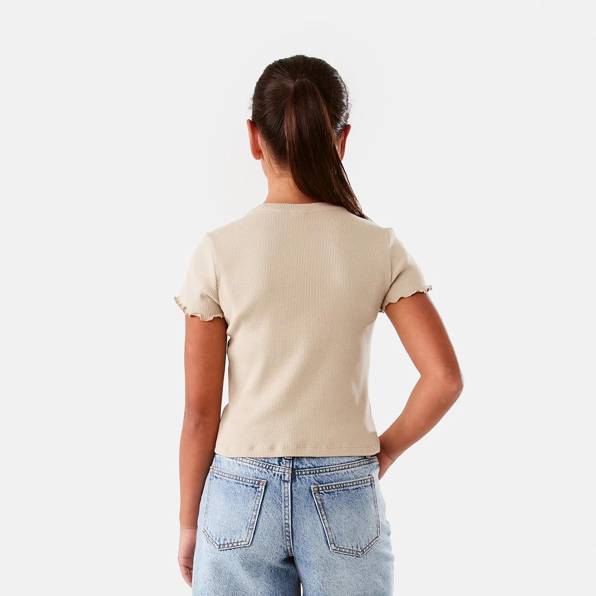 2 Short Sleeve Rib Top Bone Beige, 2 of 9
