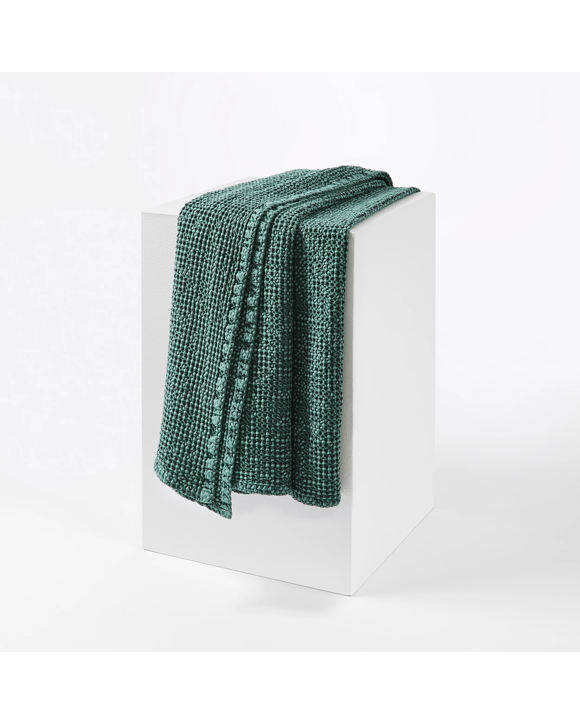 Stonewashed Cotton Waffle Throw - Teal