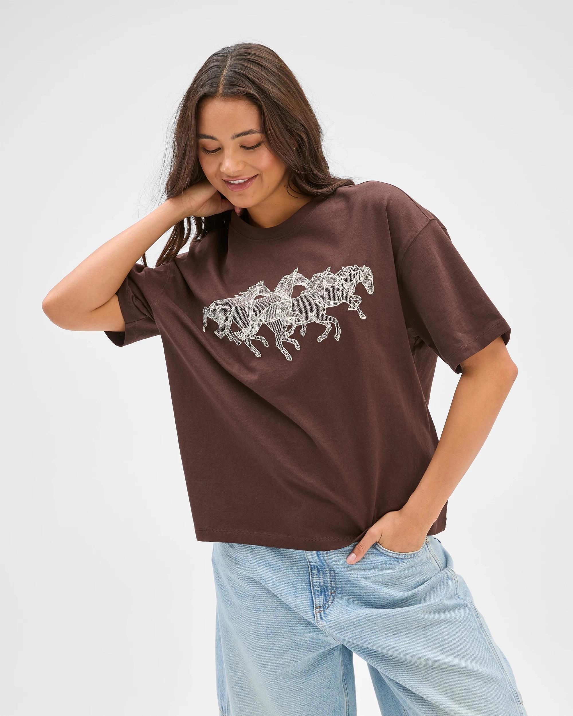 2 Lily Loves Australian Cotton Oversized Printed T-Shirt COFFEE BEAN, 2 of 6