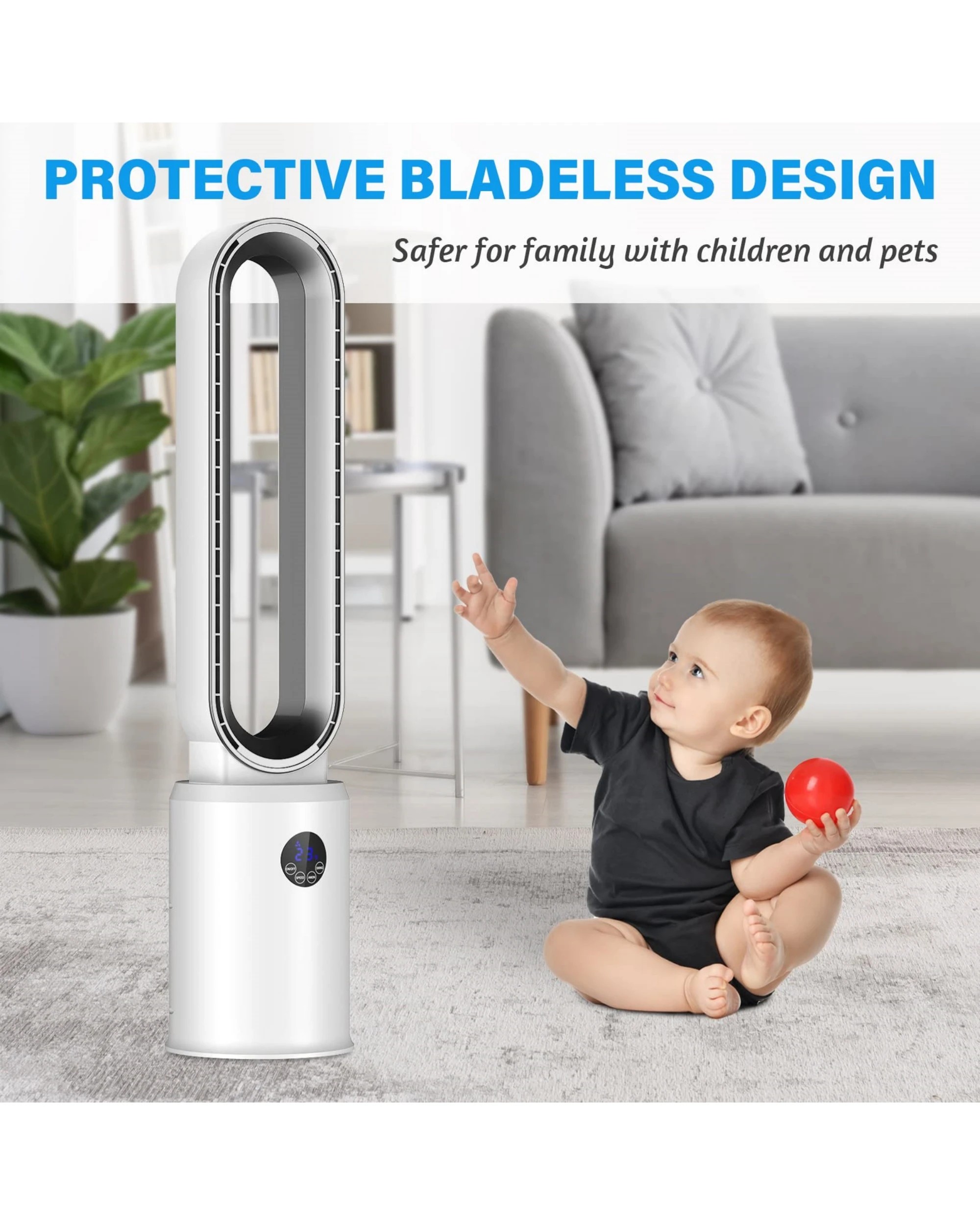5 Advwin Bladeless Tower Fan Portable Electric Standing Floor Fan Air Circulator With Remote 24-Speeds Adjustable, White, 5 of 7