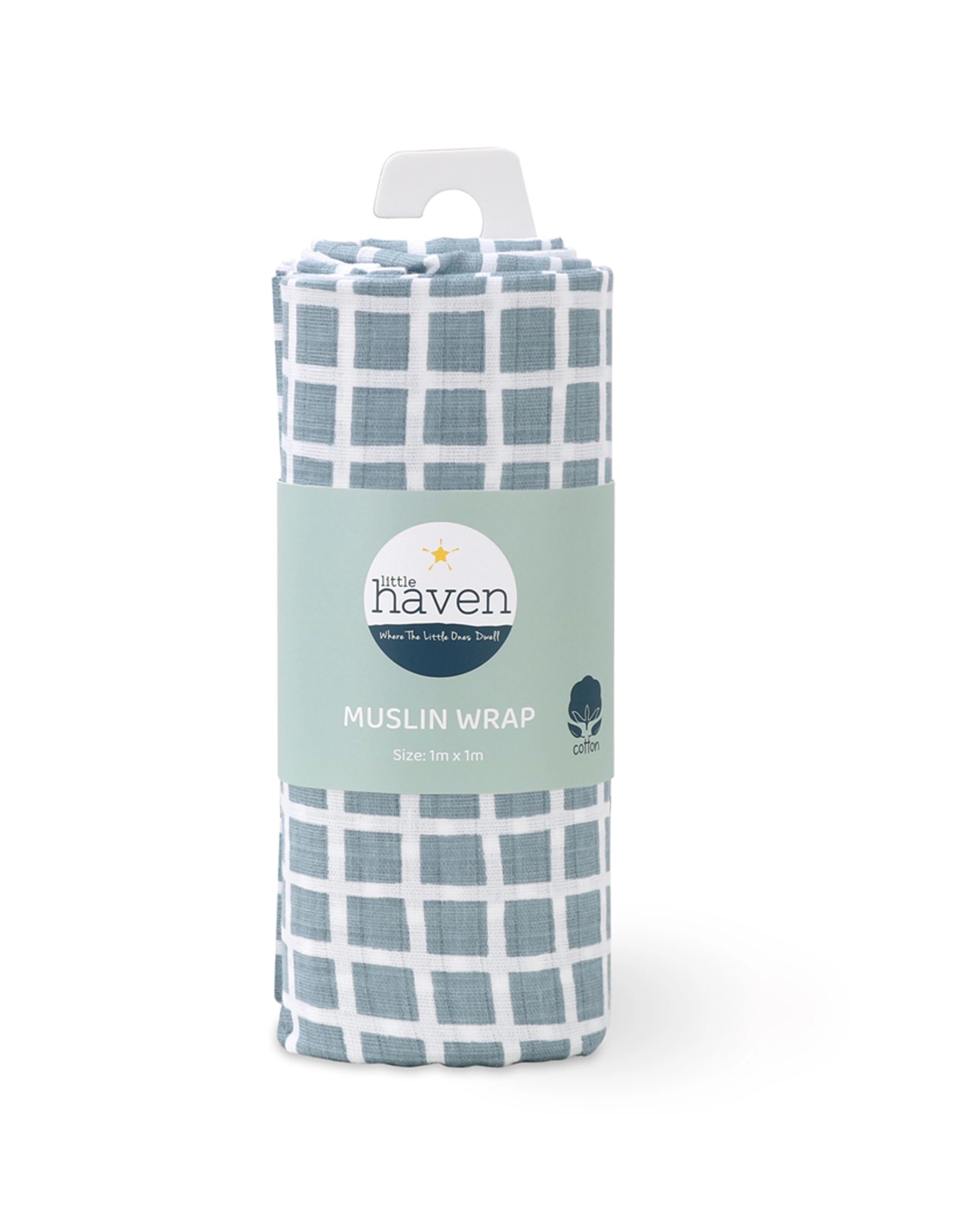 1 Little Haven Muslin Wrap Baby Blanket 100 Percent Cotton Breathable Lightweight - Blue, 1 of 2