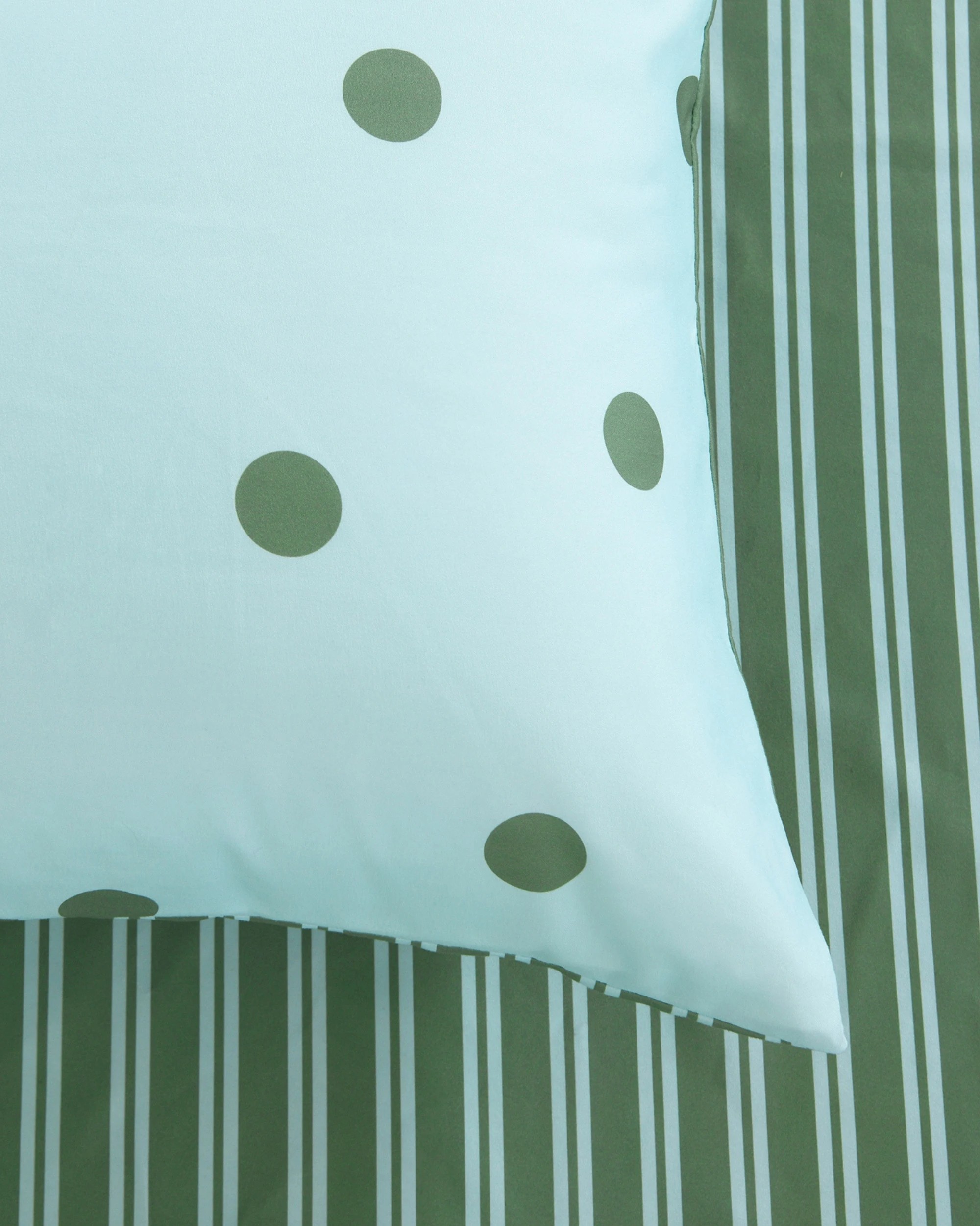 3 Dreamaker Pippa Polka Dot & Stripe Reversible Quilt Cover Set - Double Bed - Sky/Green, 3 of 6