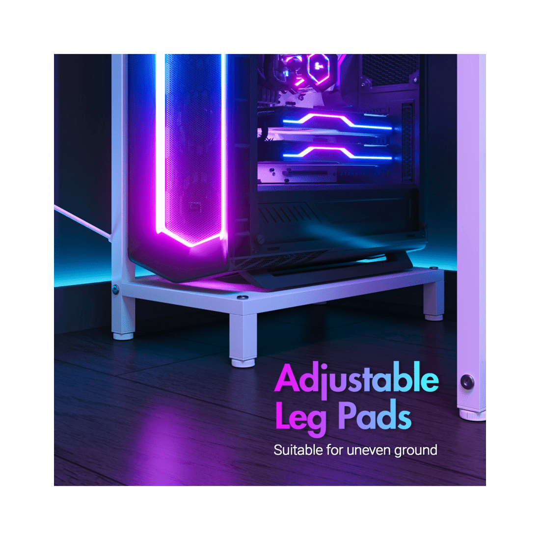 9 Advwin L Shaped Gaming Desk 140cm With Led Lights & Power Outlets Convertible Computer Desk With Monitor Stand White, 9 of 10