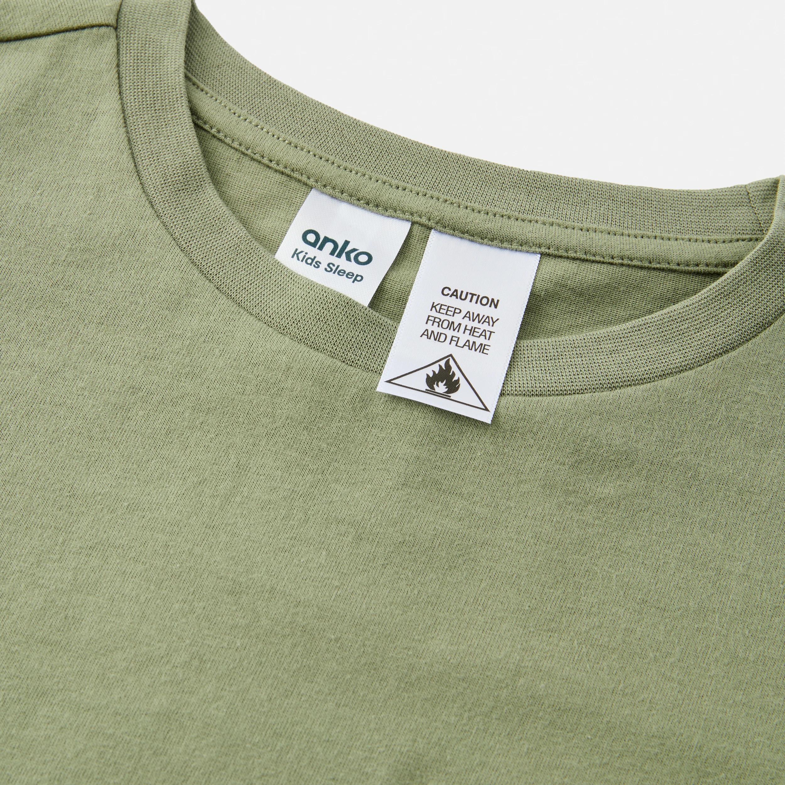 6 Short Sleeve Knit Woven Pyjama Set GREEN CHECK, 6 of 7