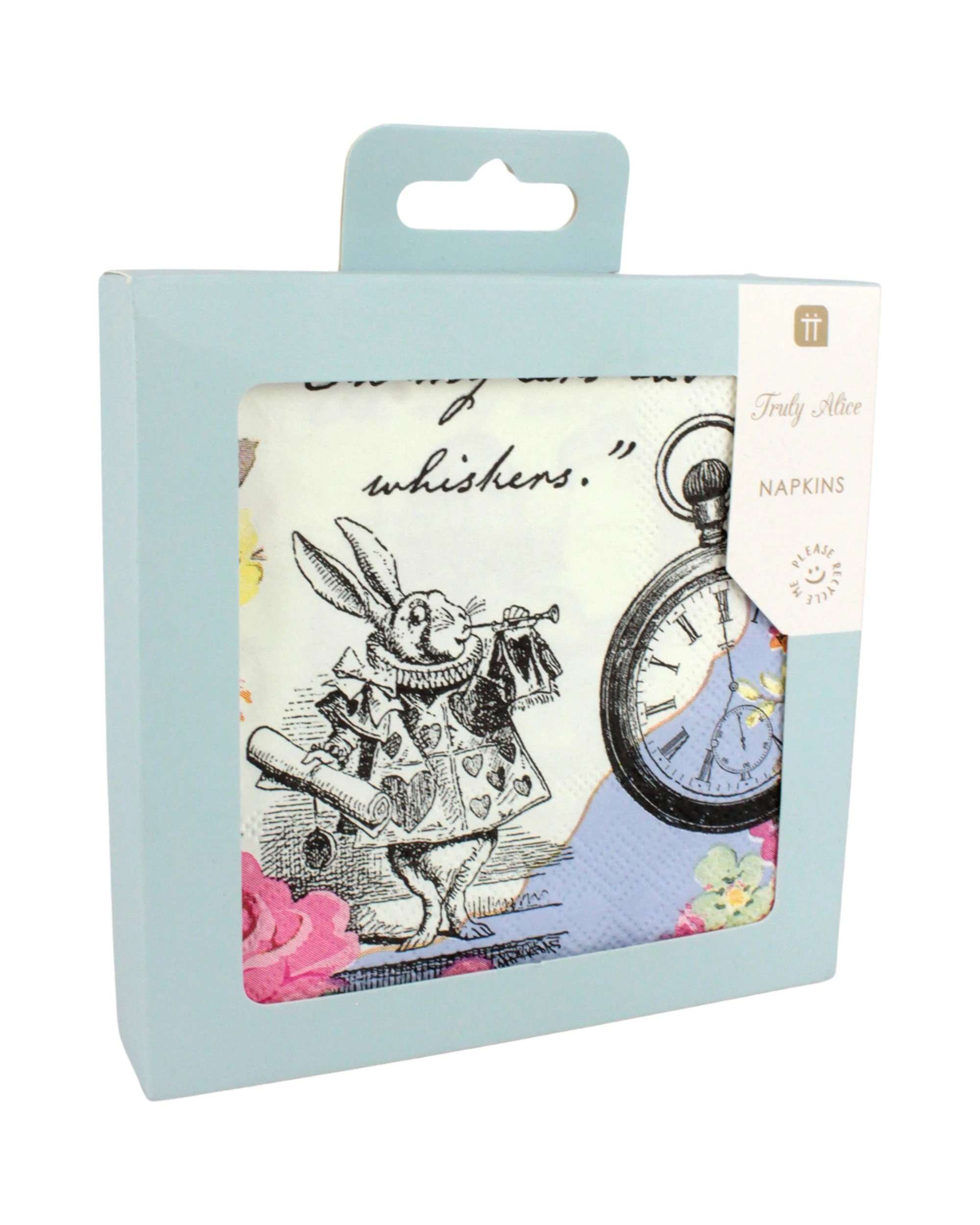 3 Talking Tables Alice In Wonderland Rabbit Floral Small Napkins Serviettes Pack of 20 - Multi, 3 of 4