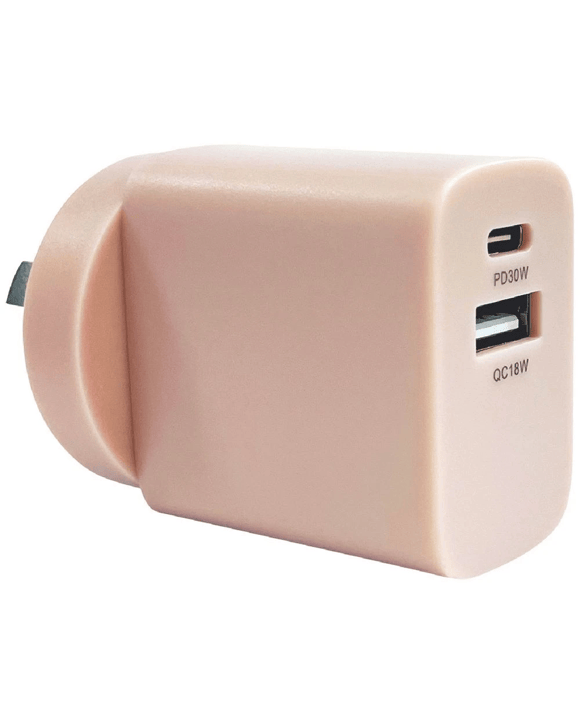 Otto 30W 2-Port USB-C + USB-A Wall Charger Pastel Pink