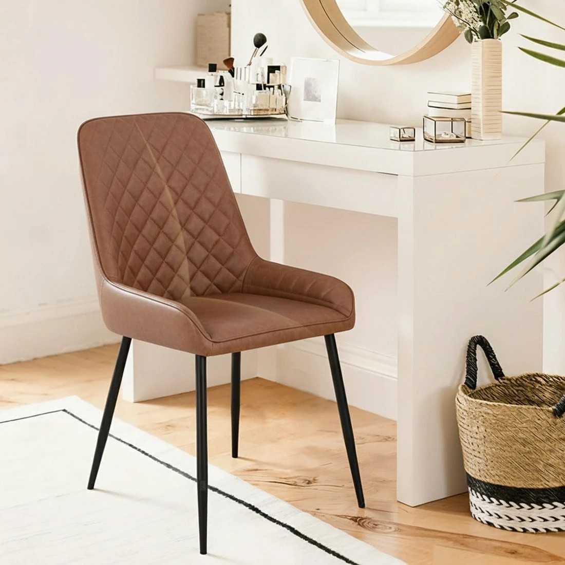 4 Artiss 2x Dining Chairs Retro PU Leather Kitchen Lounge Cafe Accent Chair - Brown, 4 of 6