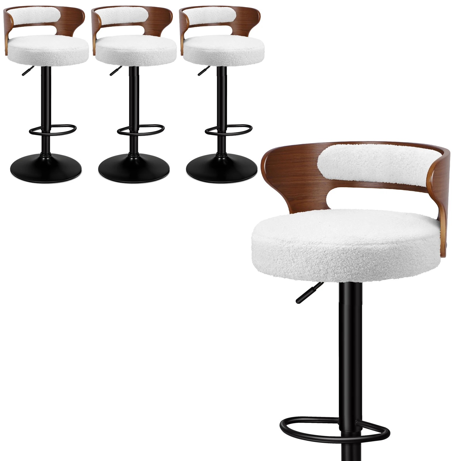 1 Alfordson 4x Bar Stool Kitchen Swivel Chair Wooden Boucle Ramiro - White, 1 of 10
