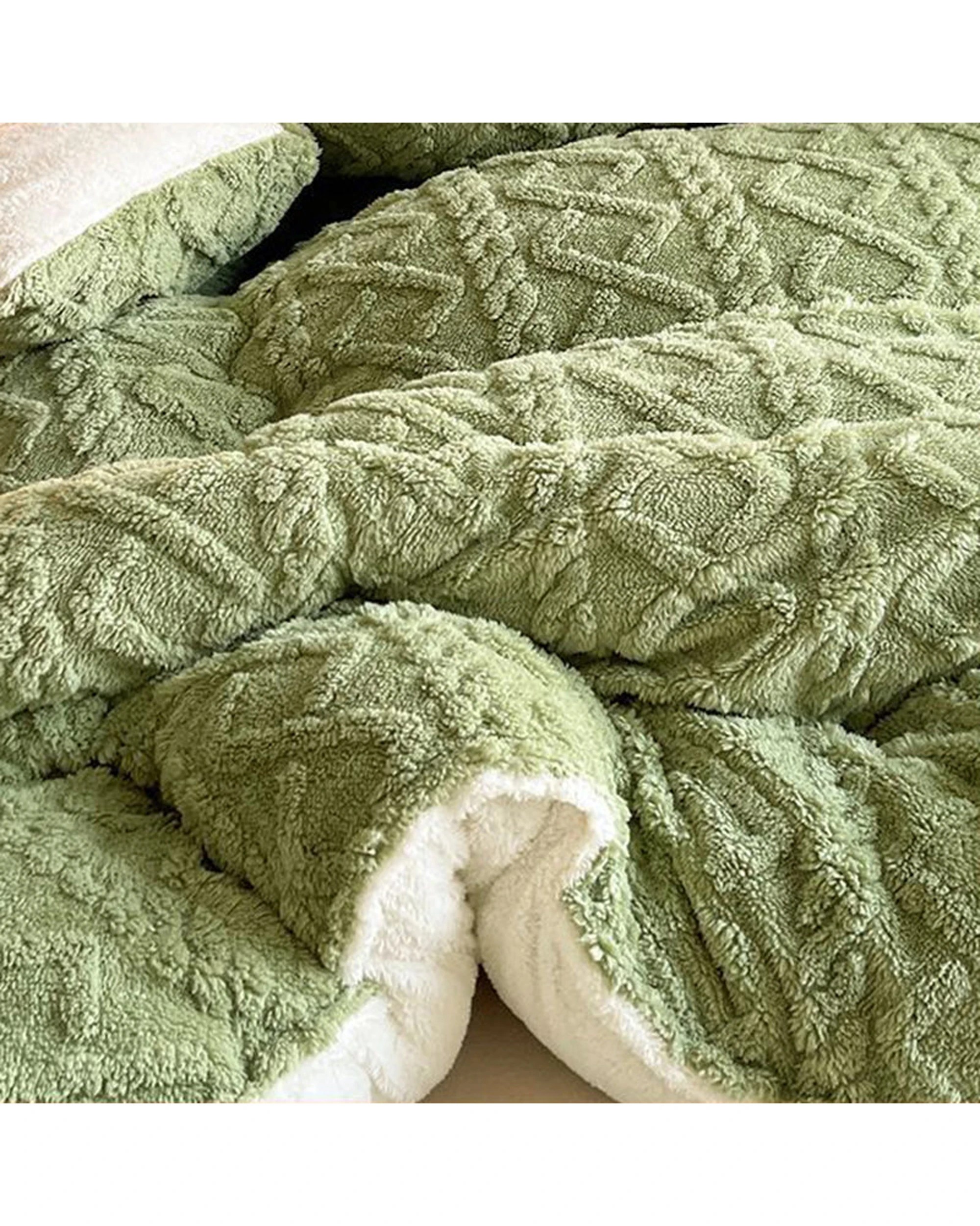 6 Cotton More Comforter Sherpa Reversible Diamond Plush Blanket 200x230cm - Green, 6 of 7