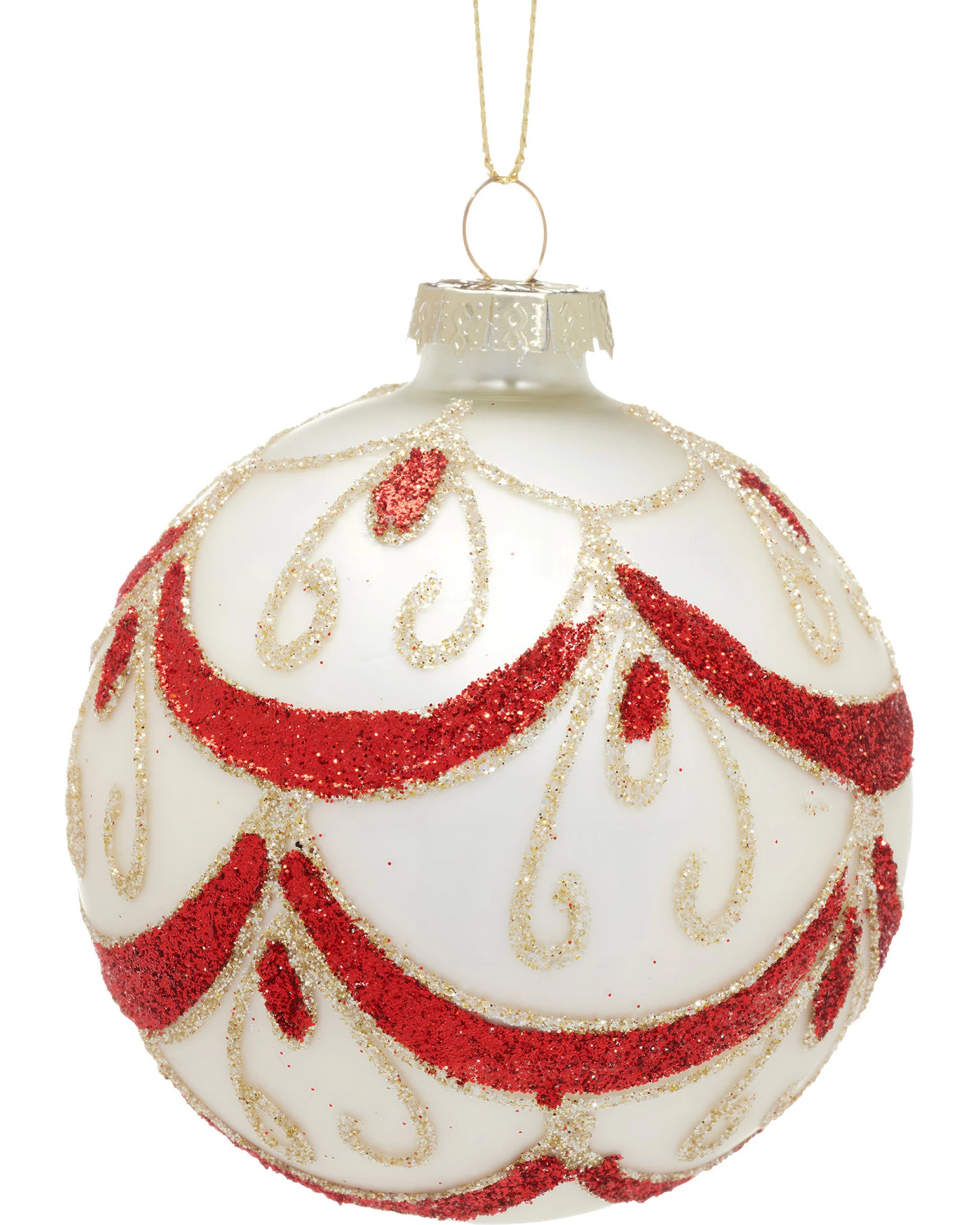 3 Christabelle White Glass Baubles 6Pcs with Red and Champagne Sparkle Swirls Balls Christmas Tree Decoration Ornament, 3 of 8