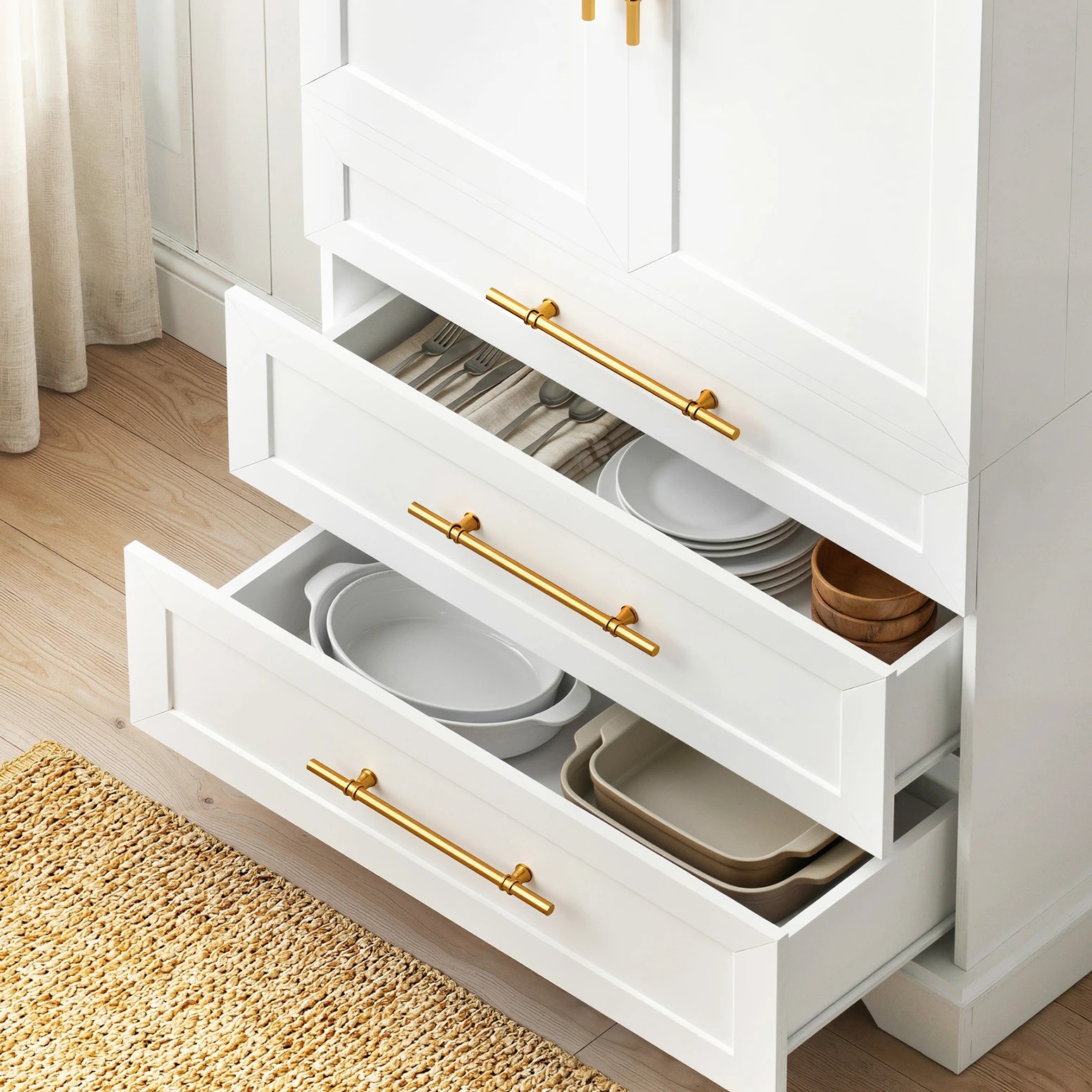 6 Artiss 2X Buffet Sideboard Cabinet Pantry Kitchen Storage Cupboard Drawers - White, 6 of 9