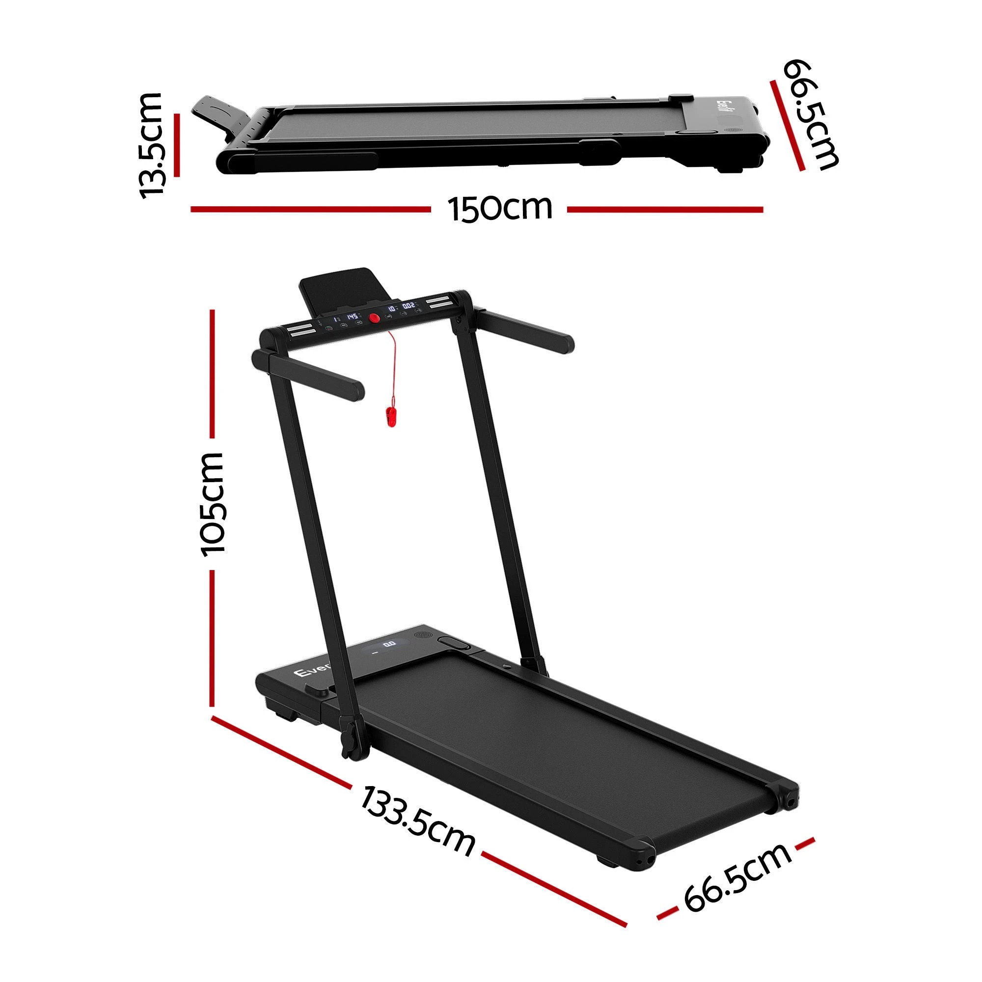 2 Everfit 3 in 1 Walking Pad Treadmill Foldable Under Desk Treadmills for Home Gym With Led Lights - Black, 2 of 3