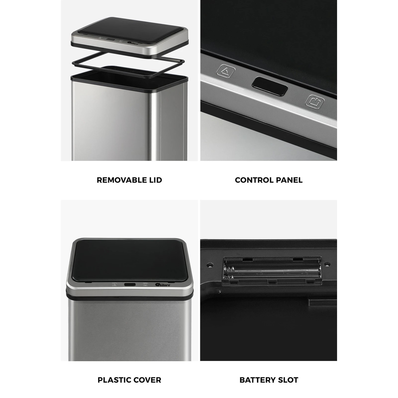 7 Oikiture 40L Motion Sensor Rubbish Bin - Silver, 7 of 10