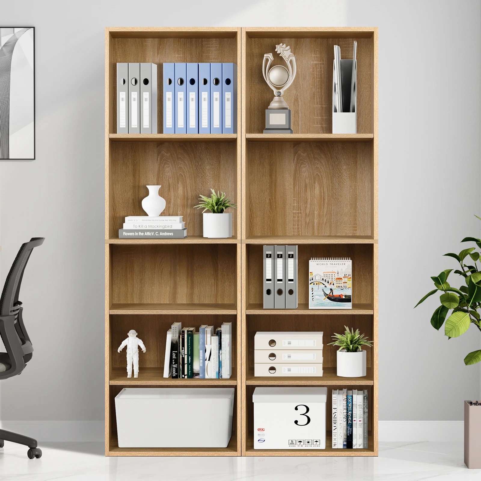 3 Alfordson Office Storage Cabinet 5 Shelves Bookcase Tallboy Bedroom - Oak, 3 of 9