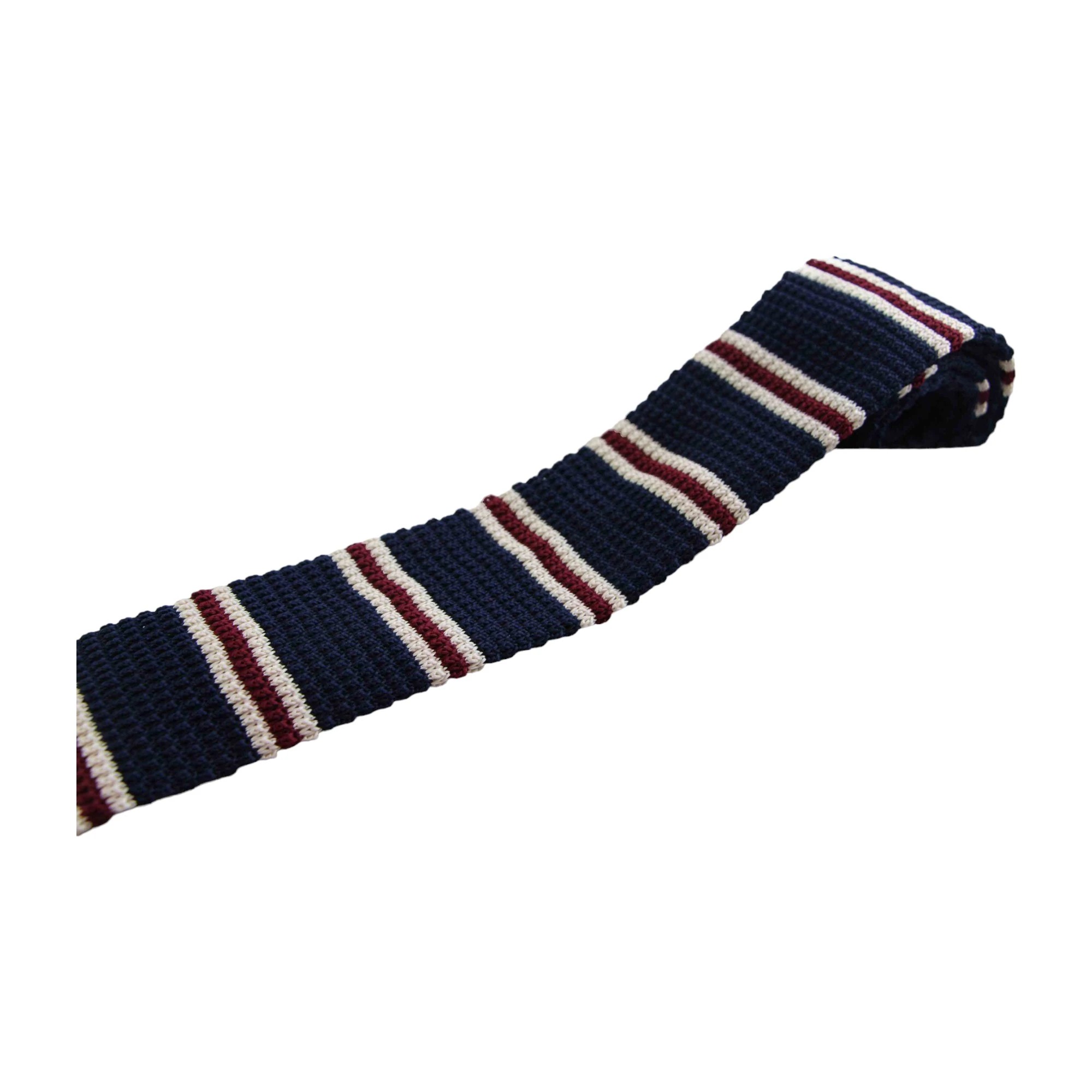 4 Zasel Knitted Navy, Latte & Maroon Striped Patterned Neck Tie - Multi - Multi, 4 of 4