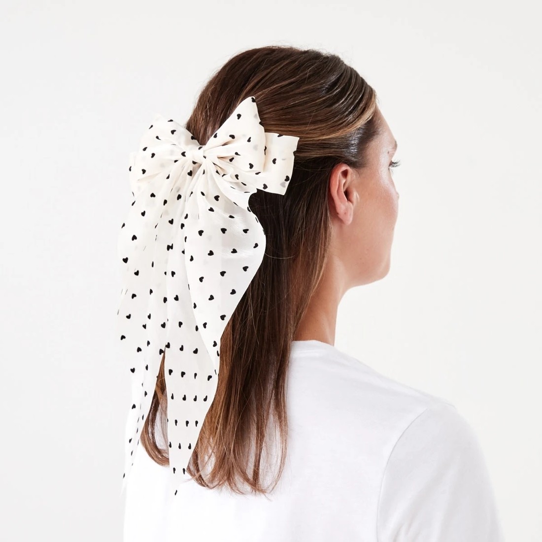 5 White Heart Barrette Large Bow Hair Clip, 5 of 6