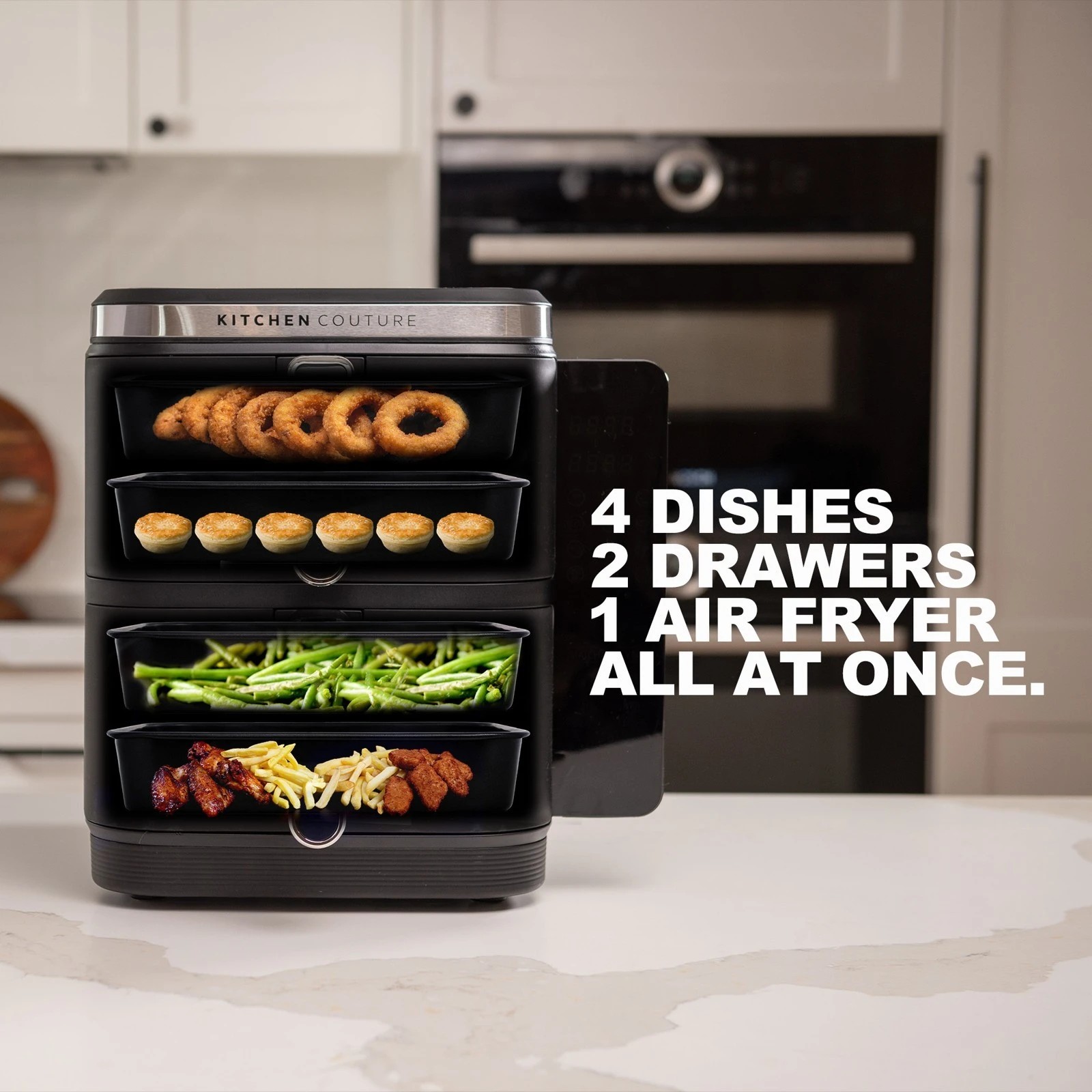 3 Kitchen Couture Dual Drawer Vertex Air Fryer 11L Compact Stacked Design - Grey, 3 of 8