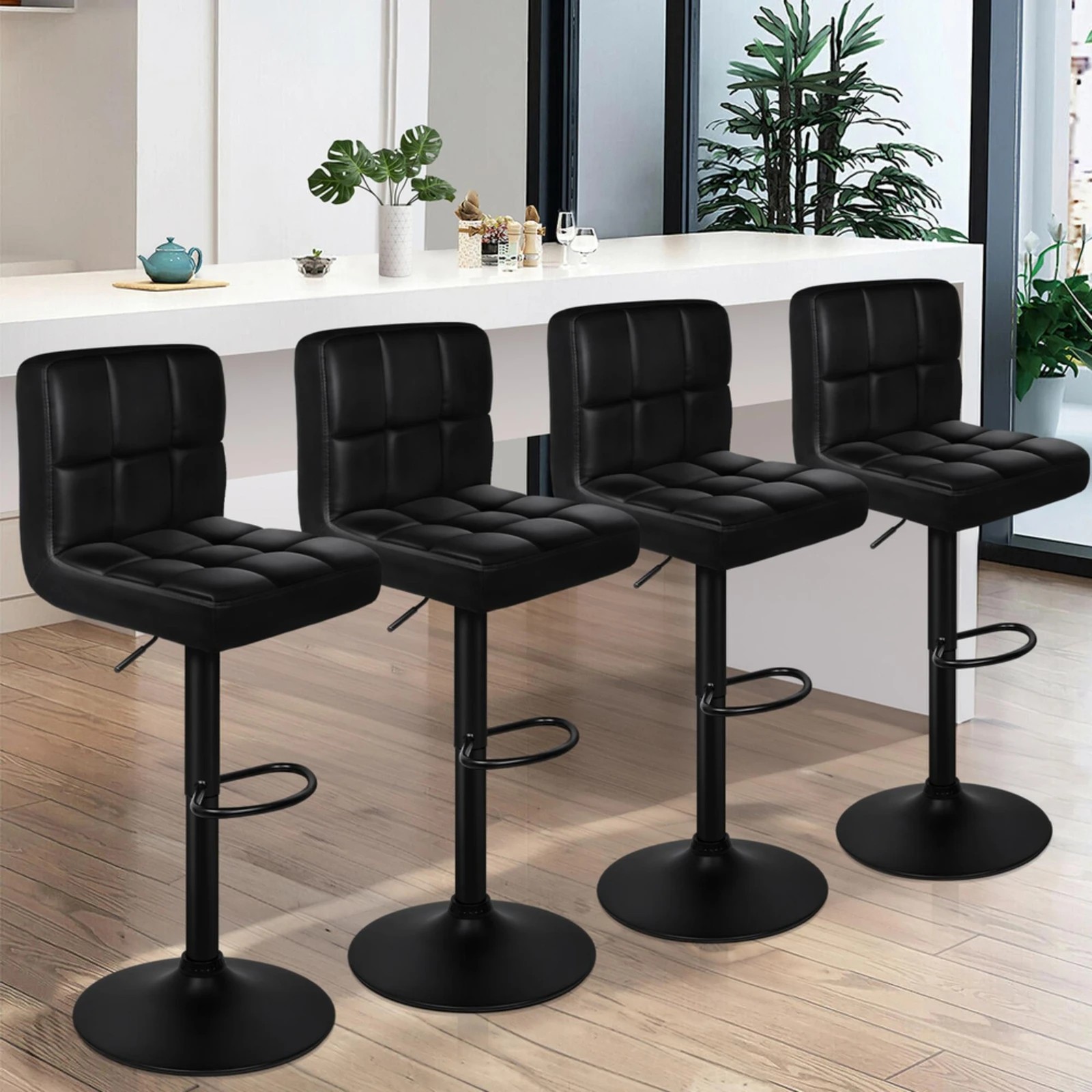 2 Alfordson 4x Bar Stools Ralph Kitchen Swivel Chair Leather Gas Lift - Black, 2 of 10