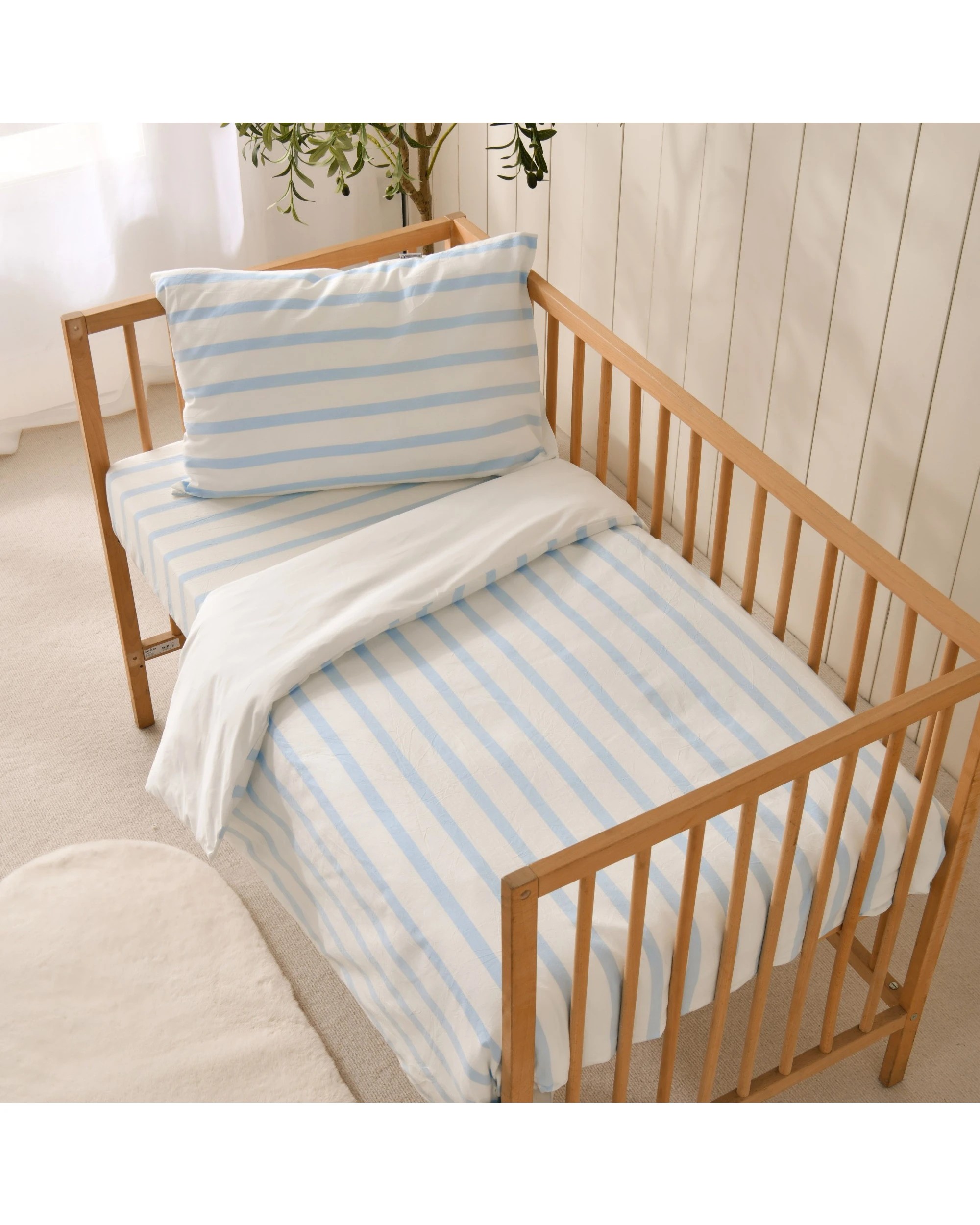 3 Dreamaker Baby Bask Washed Cotton Yarn Dyed Stripe Quilt Cover Set - COT Size - Sky, 3 of 7