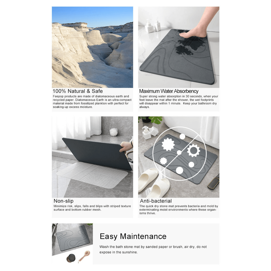 8 BR Home Diatomite Bath Mat with Anti-Slip Design for Quick Drying, 8 of 8