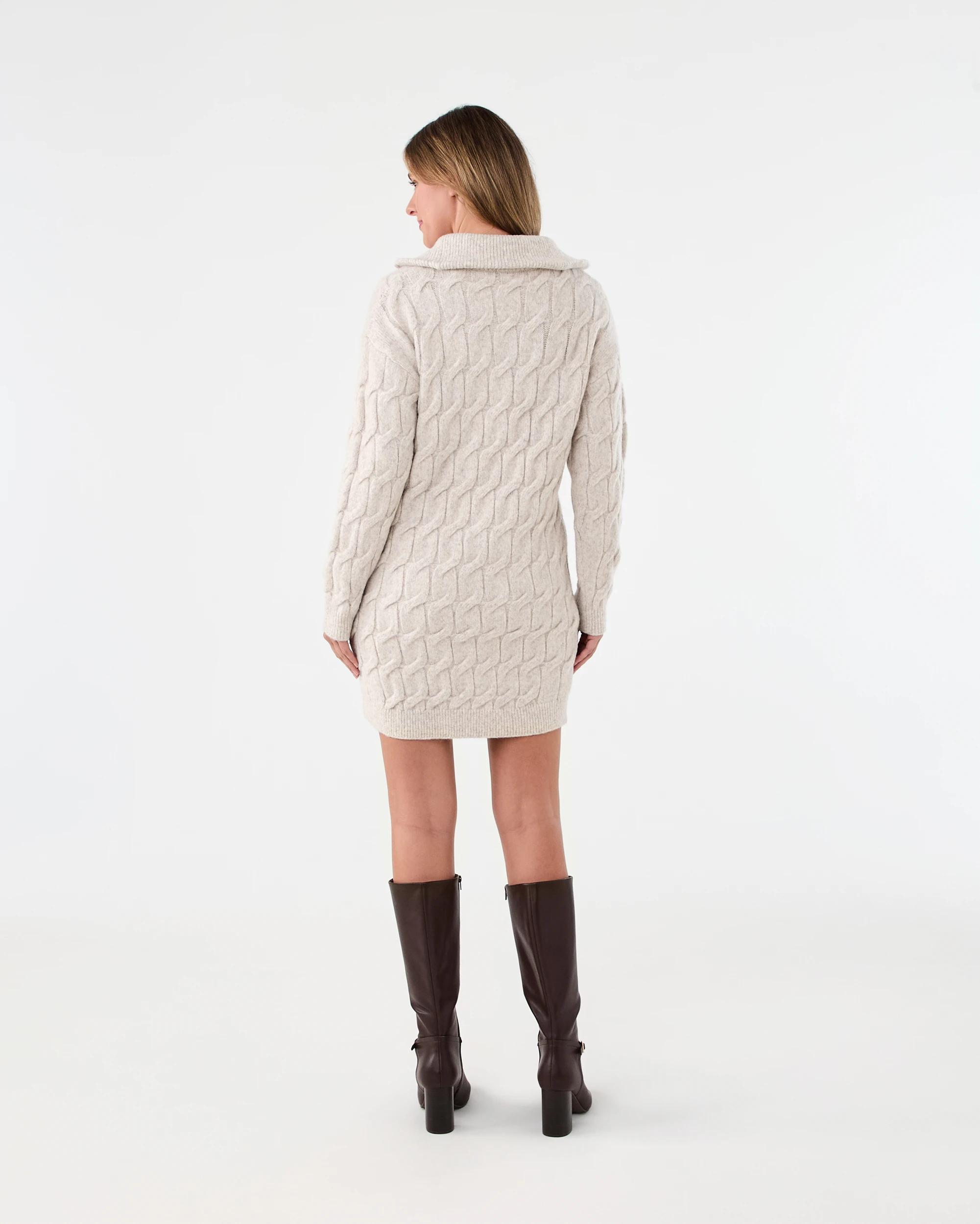 3 Long Sleeve Cable Knit Half Zip Mini Dress Loml Marle, 3 of 7