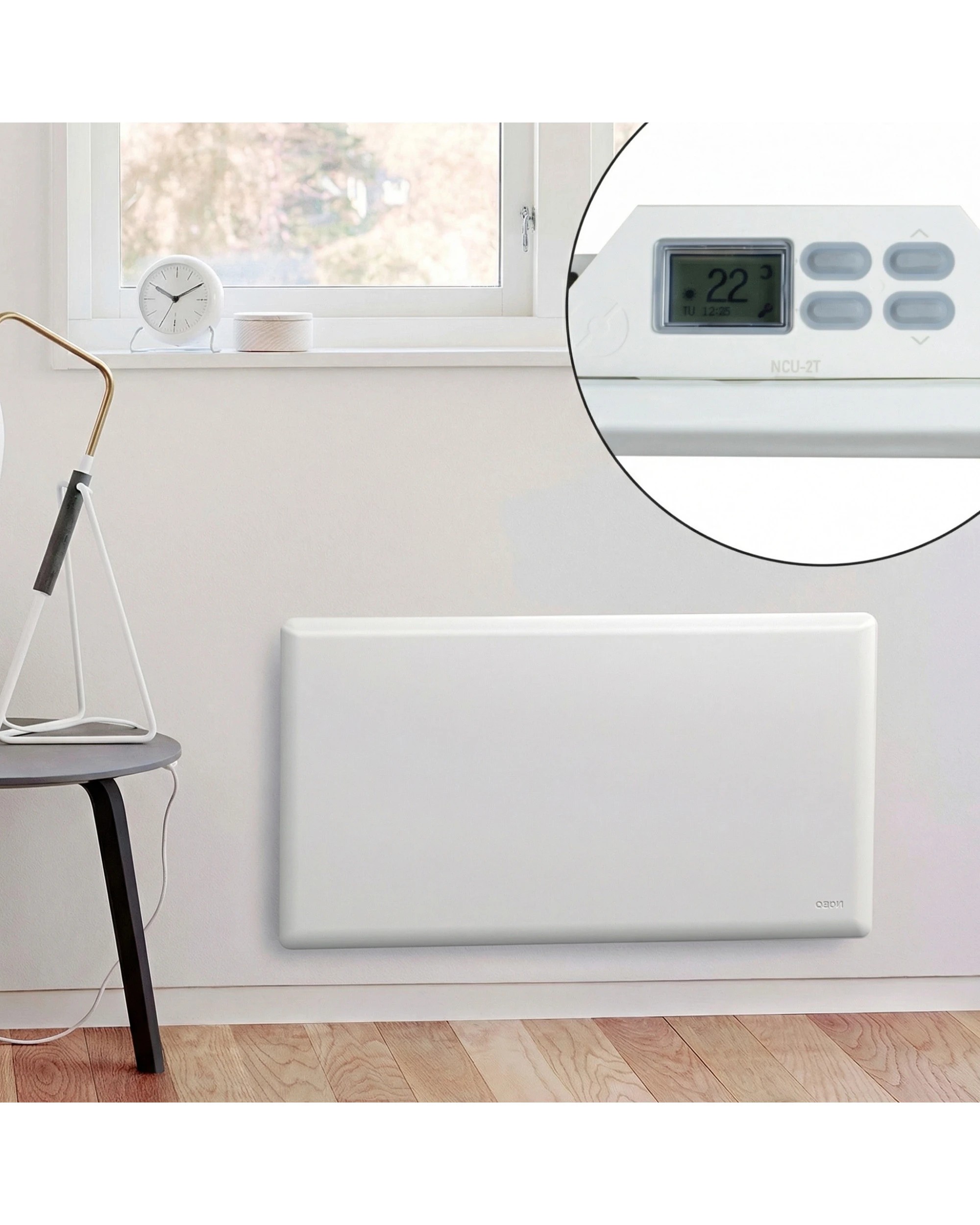 7 Nobo 2400W Electric Panel Heater with Thermostat and Castors - White, 7 of 9