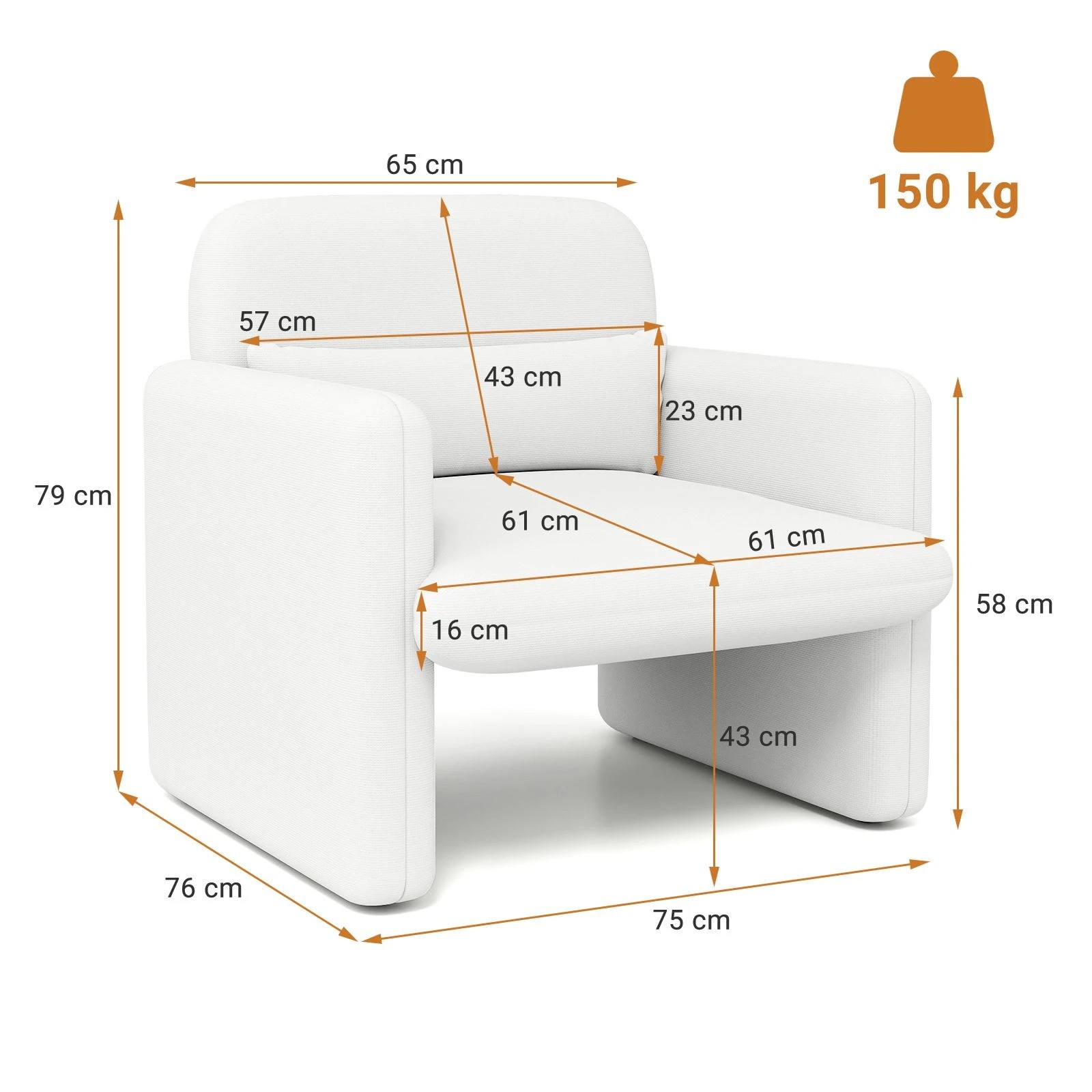 5 Costway Single Sofa Chair Upholstered Lounge Armchair w/Pillow & Thick Seat Cushion Accent Chair - White, 5 of 5