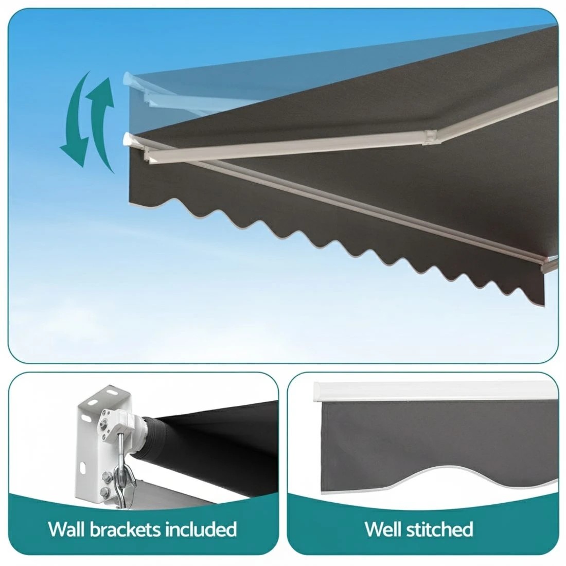 8 Instahut Retractable Folding Arm Awning Motorised Sunshade 3M X 2M - Grey, 8 of 9