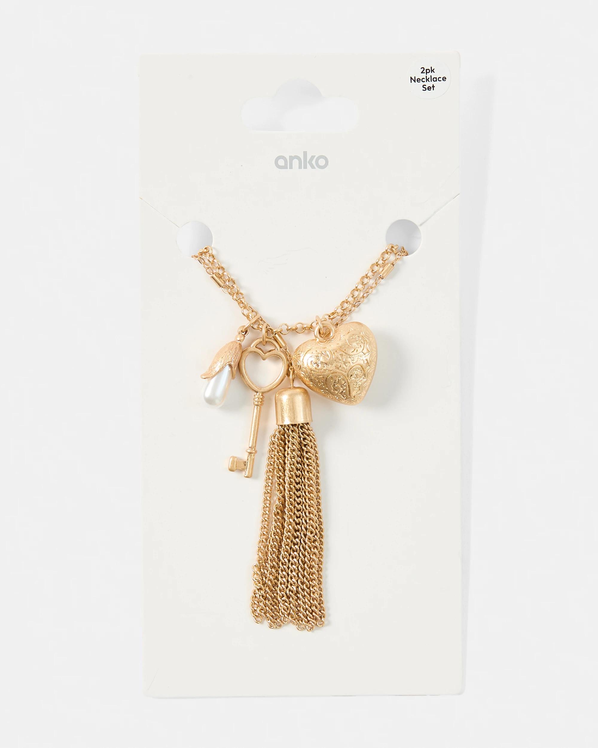 6 2 Pack Heart Tassel Necklace - Gold Tone Gold, 6 of 6