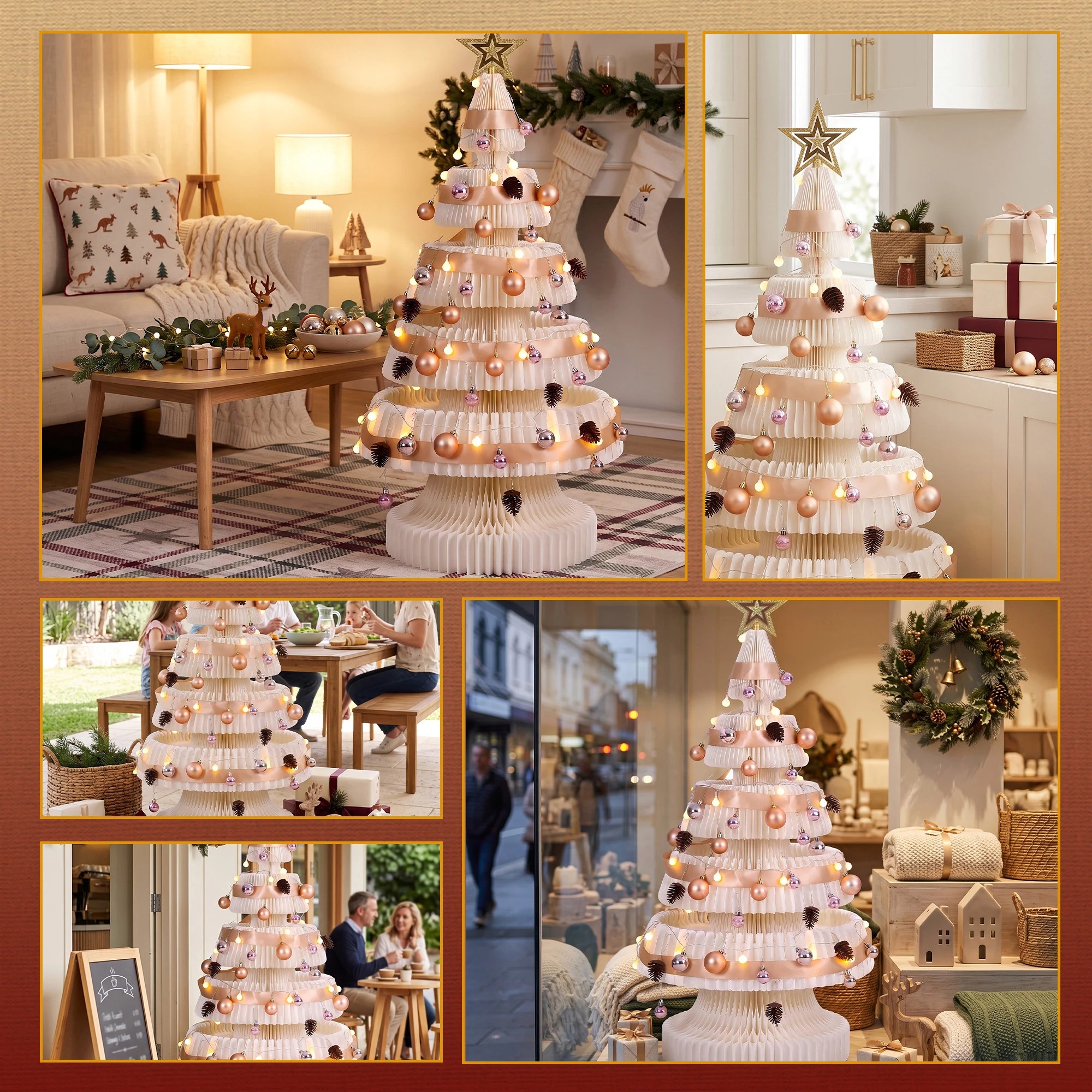 9 Jingle Jollys Paper Christmas Tree Foldable 114CM w/ Star Topper LEDs Xmas Decoration Kit - White, 9 of 9