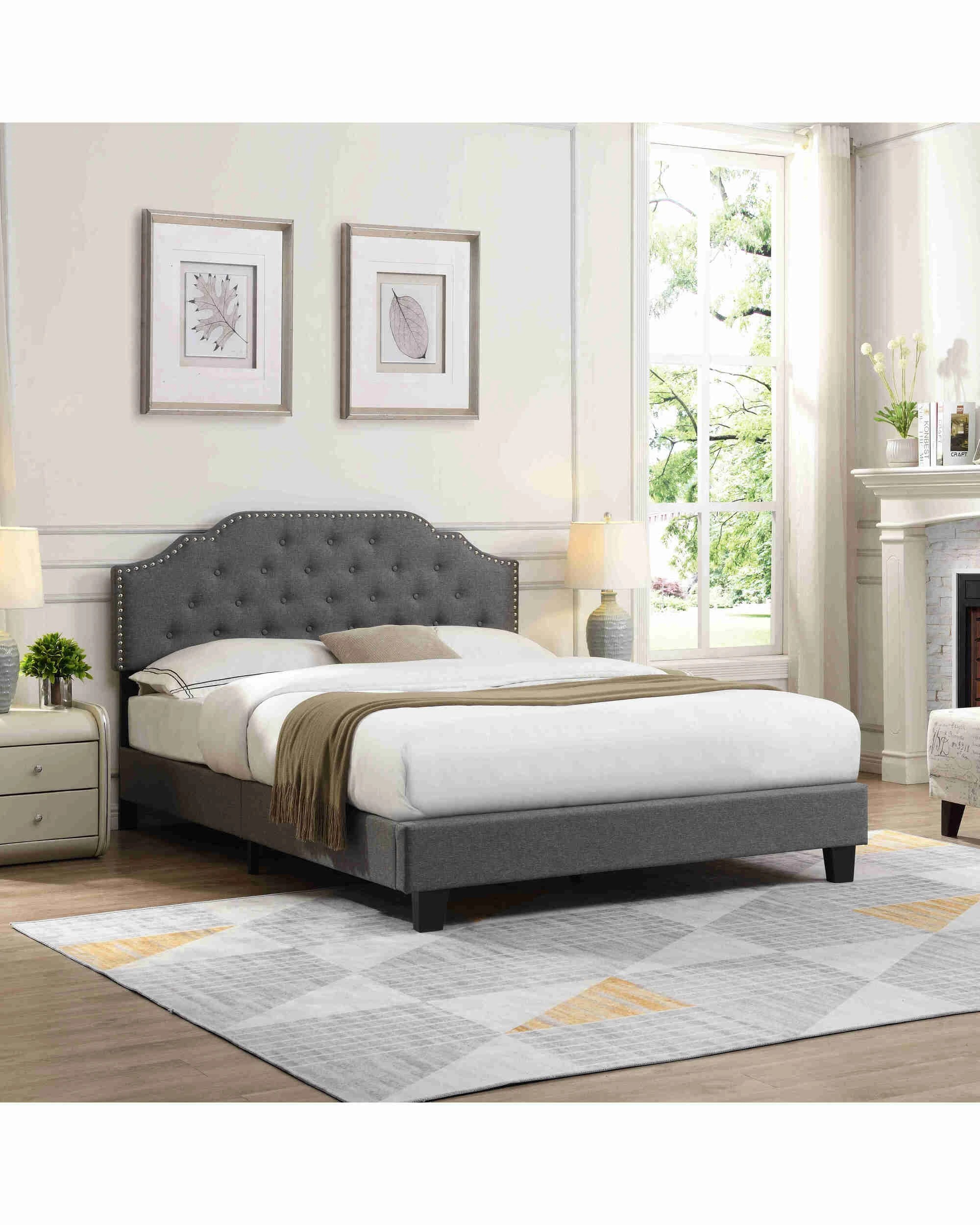 5 IHOMDEC BEF02 Double Size Bed Frame - Grey - Grey, 5 of 10